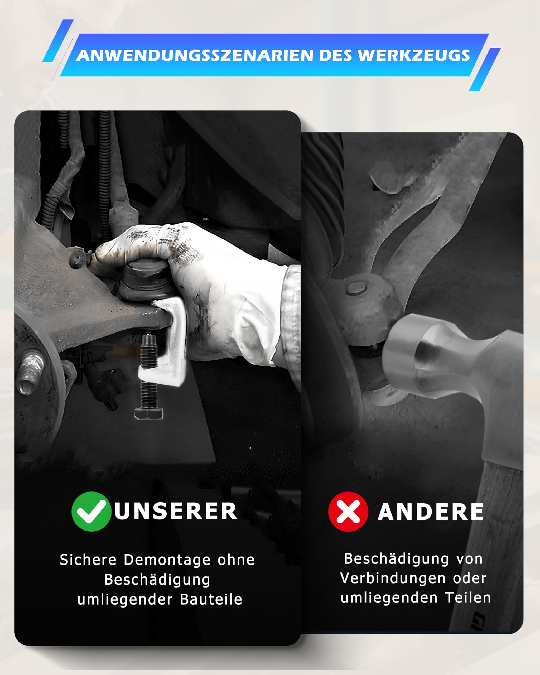 DAYUAN 5tlg Tragegelenk Kugelgelenk Spurstangenkopf Abzieher Ausdrückersatz | Ausdrücker Kugelgelenkabzieher Werkzeug, Universalwerkzeug zum schadlosen Ausdrücken sämtlicher Kugelgelenke am Fahrwerk