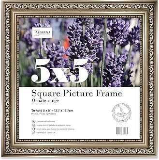 5x5 Gunmetal Ornate Picture Frame 5"x5" (12.7x12.7cm) Poster, Photo, Artwork, or Print. Elegant Style Portrait and Landscape Display with Wall Hooks