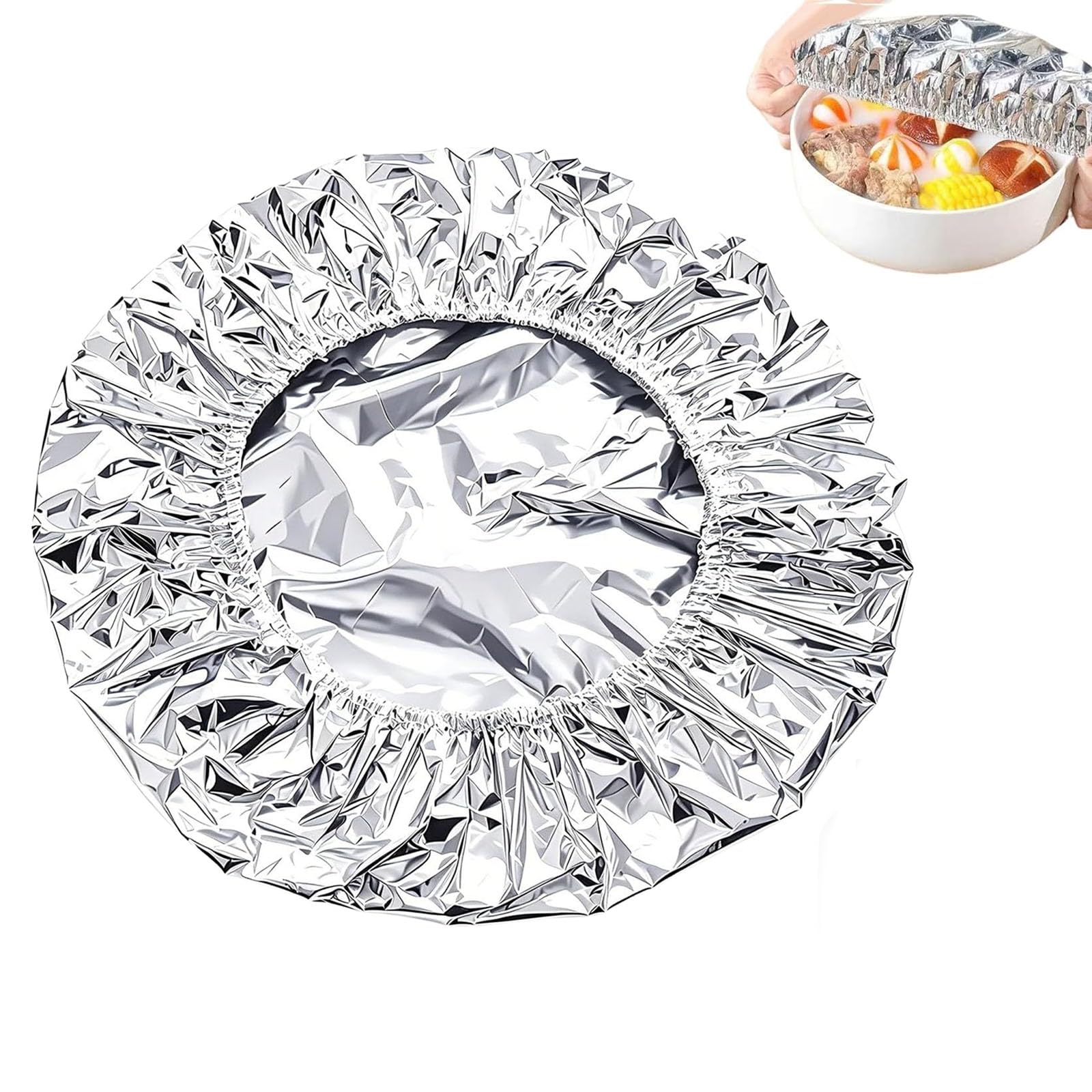 Reusable Aluminum Foil Food Covers, Elastic Edge Heat Resistant Foil Covers for Bowls Plates Containers, Heavy Duty Aluminized Covers for Kitchen Leftovers Picnic BBQ (50pcs)