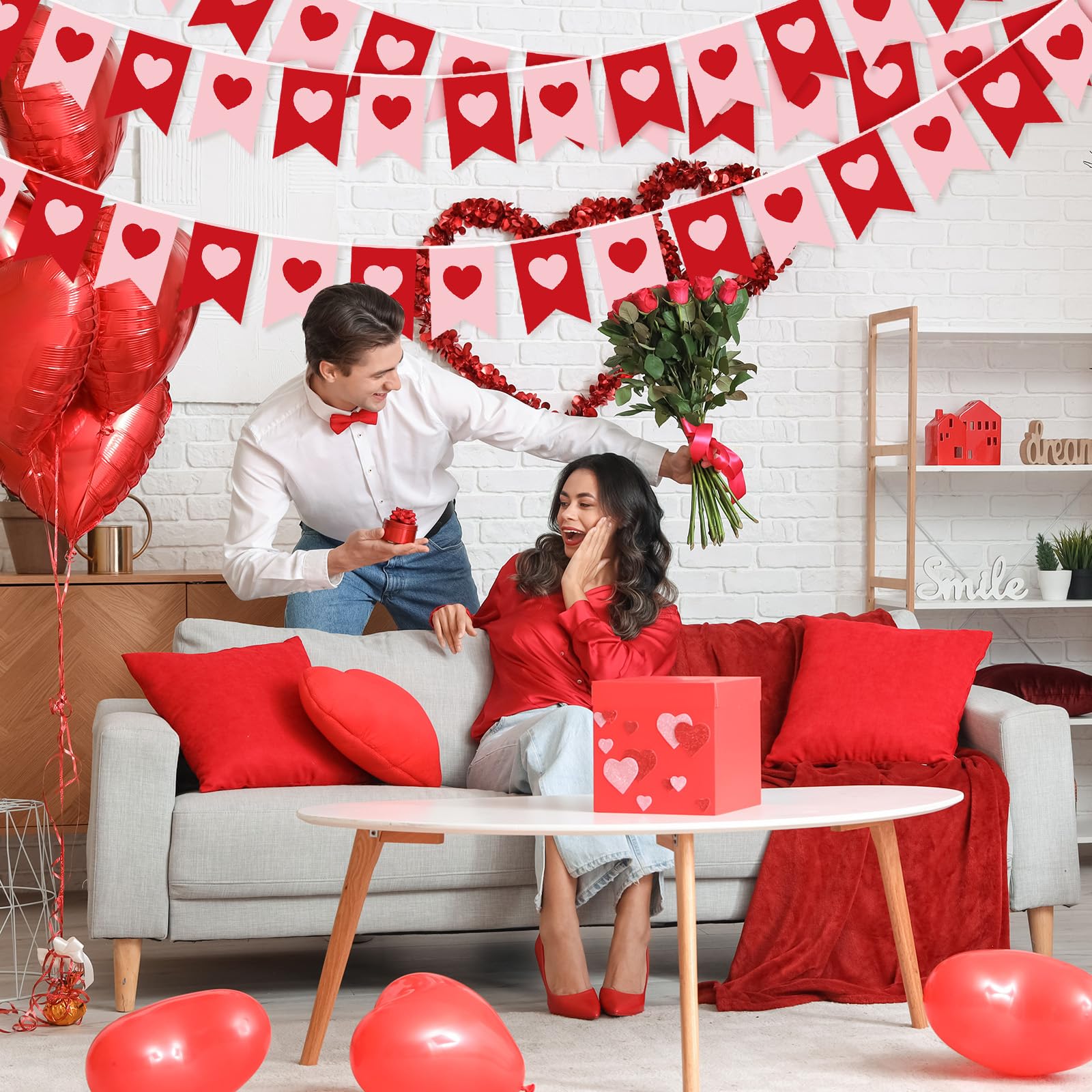 Hestya 5 pz 12,4 m rosa rosso cuore banner decorazioni San Valentino cuore rosa ghirlanda banner San Valentino bandierine banner matrimonio fidanzamento foto puntello cuori appeso ornamento San