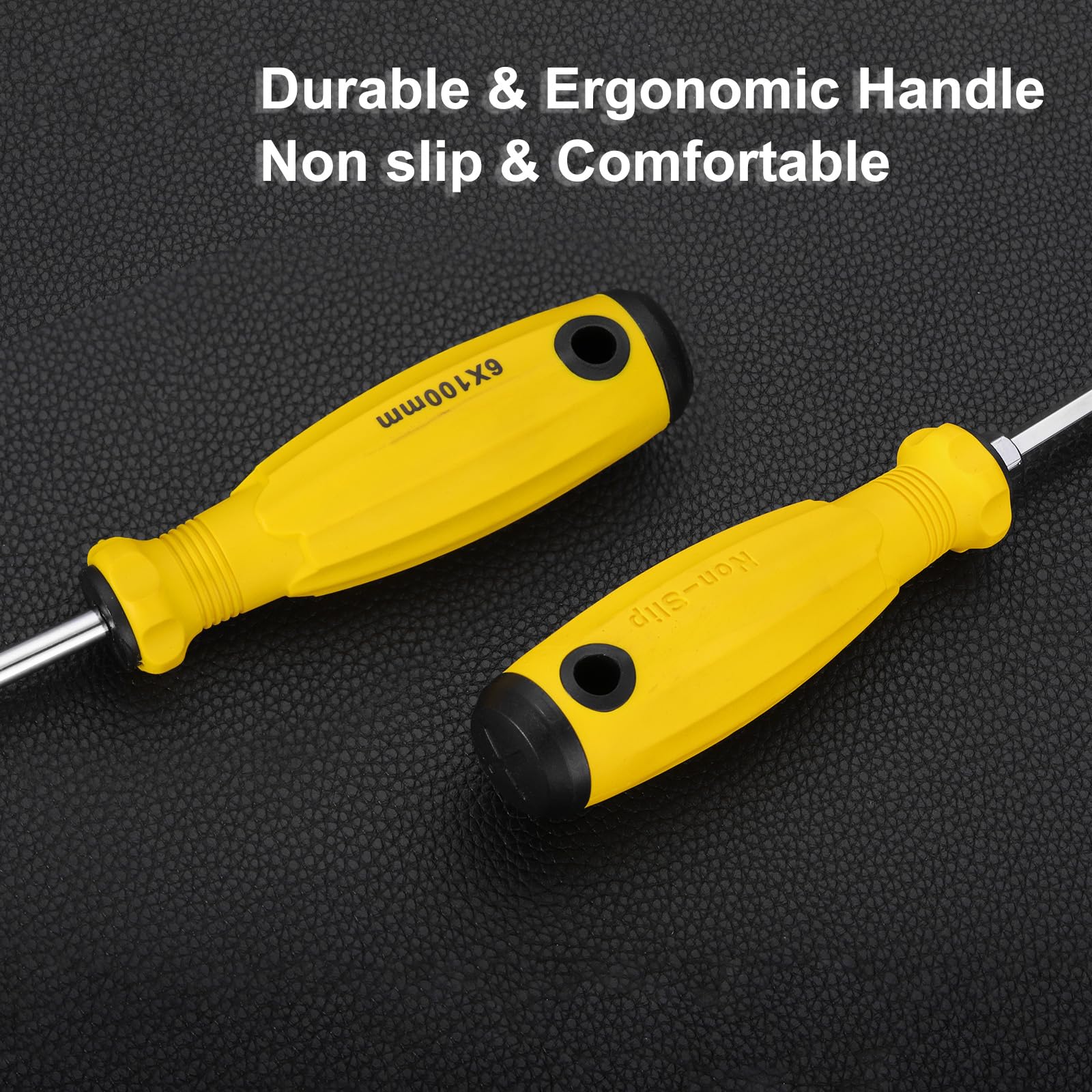 HARFINGTON SL6 Destornillador de cabeza plana de 10.4 pulgadas, destornillador magnético ranurado CR-V con mango ergonómico para reparación de bricolaje, amarillo