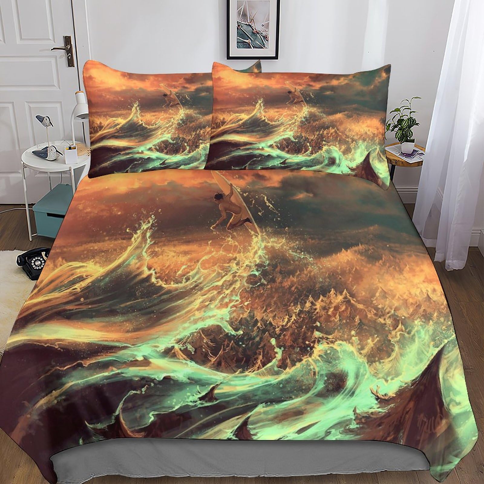 Housse de couette 3D Le Pays des fées King en microfibres avec 2 taies d'oreiller
