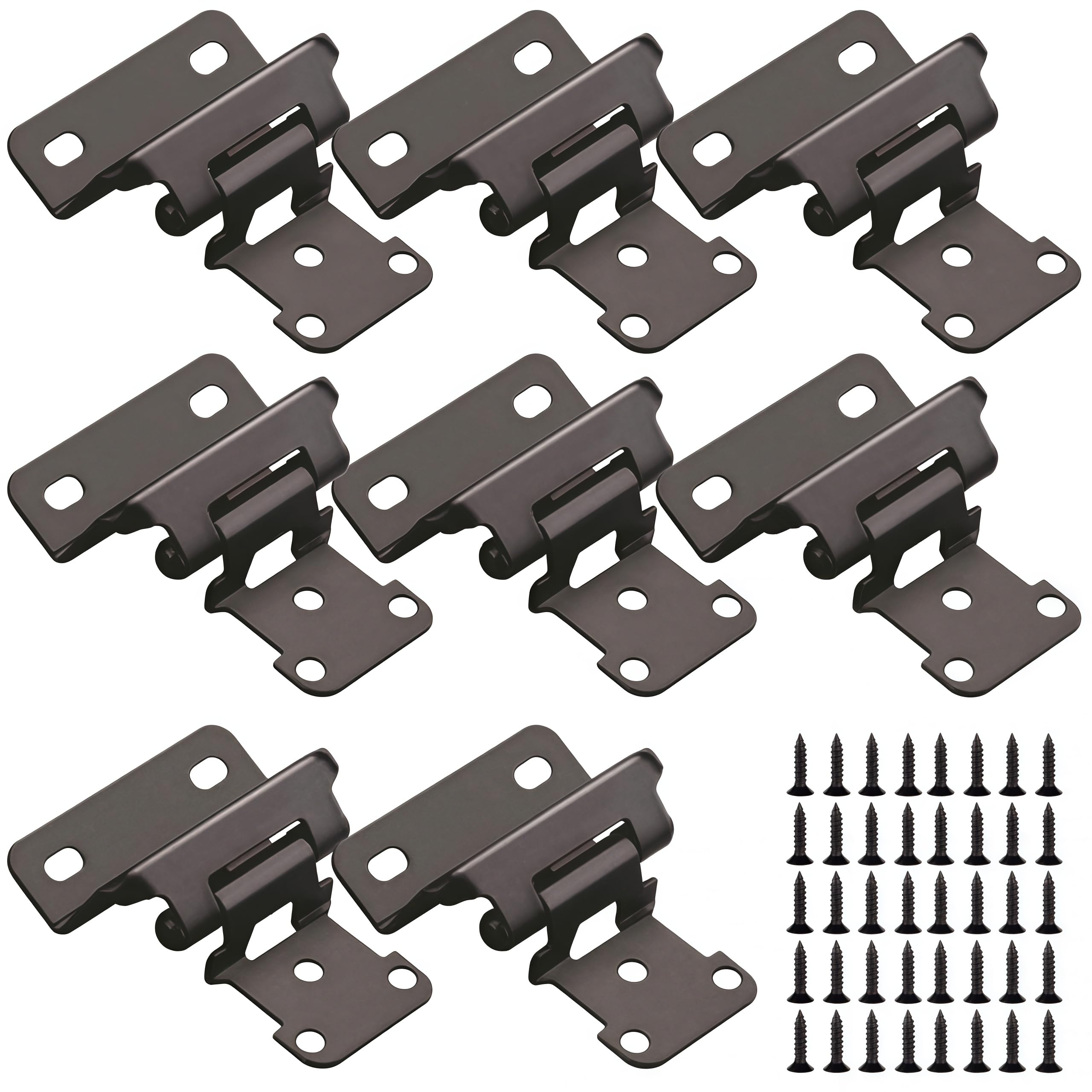Vbnexyr Black Hinge 8 Pack Of Cold Rolled Steel 1/2 Inch Semi Cover Self Closing Hinges For Kitchen Cabinets With Semi Concealed Cover And Screws