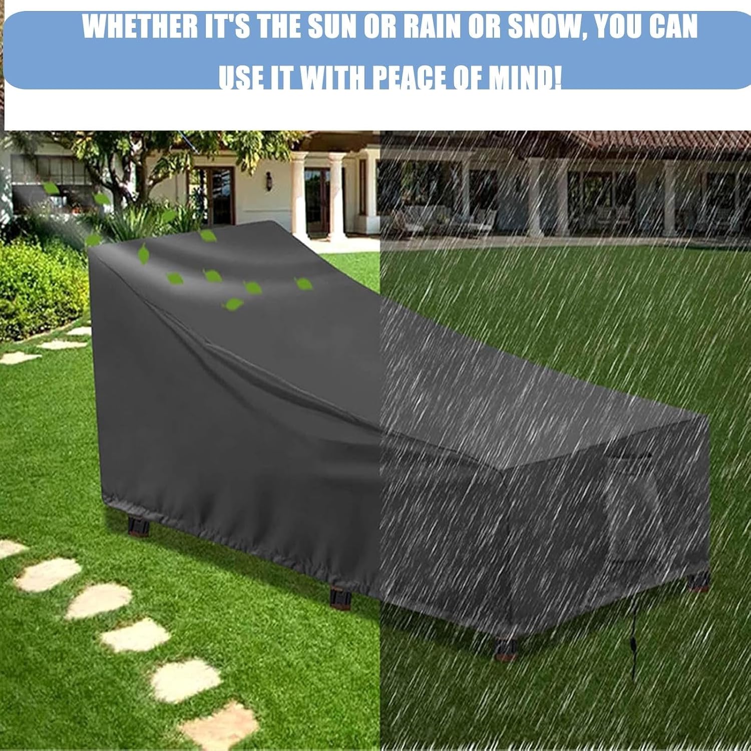 420D Chaise Lounge Cover, Waterproof Outdoor Patio Lounge Chair Cover, with Windproof Buckles Furniture Covers Protection Covers, for Garden Outdoor(Khaki,82.7 * 29.5 * 31.5inch)