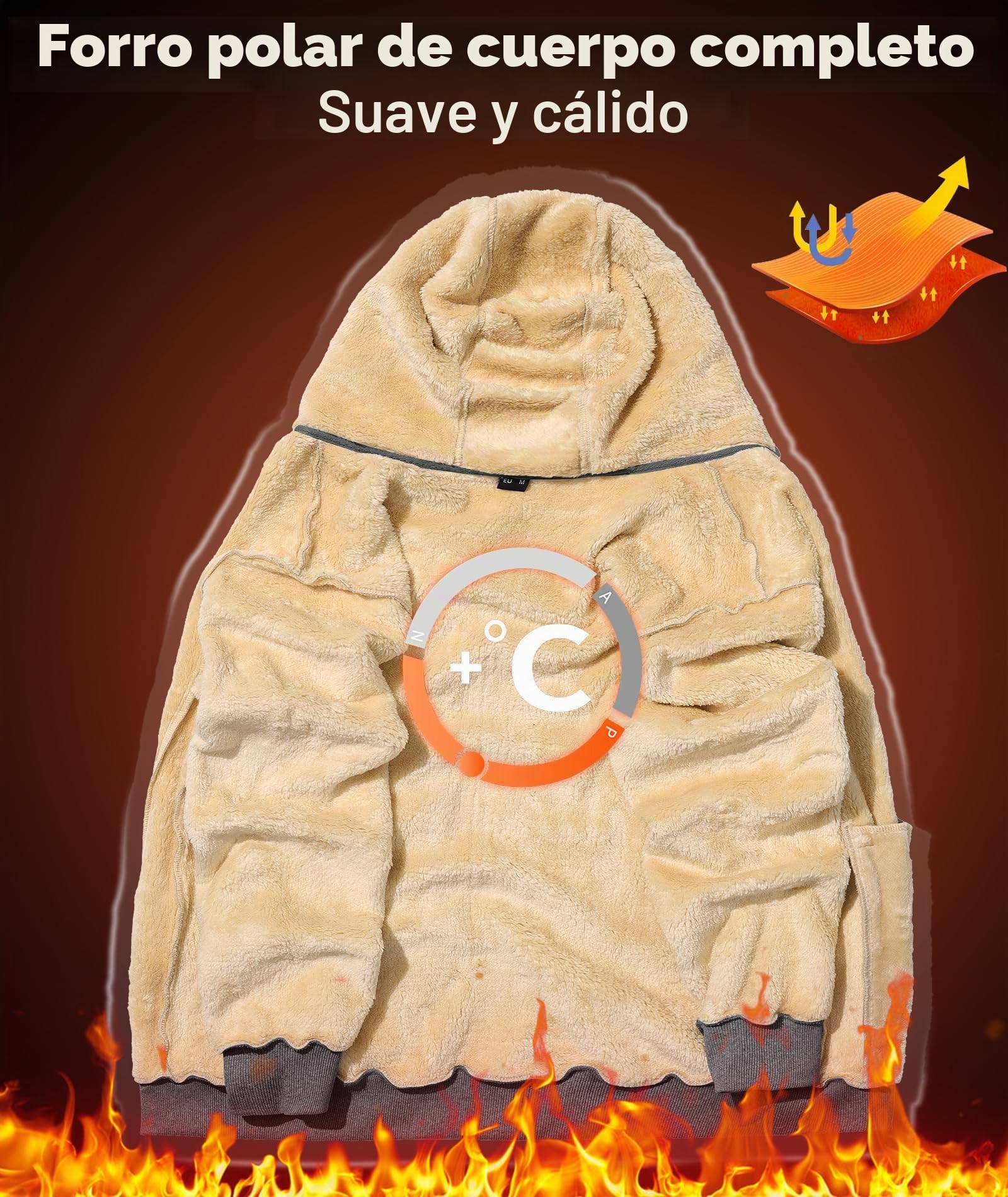Sudadera Polar Hombre con Capucha Cremallera Hoodie Invierno Vello Caldo Zip Sweatshirt Capucha Hombre Térmica Chaqueta Polar con Bolsillo (Loose Fit)
