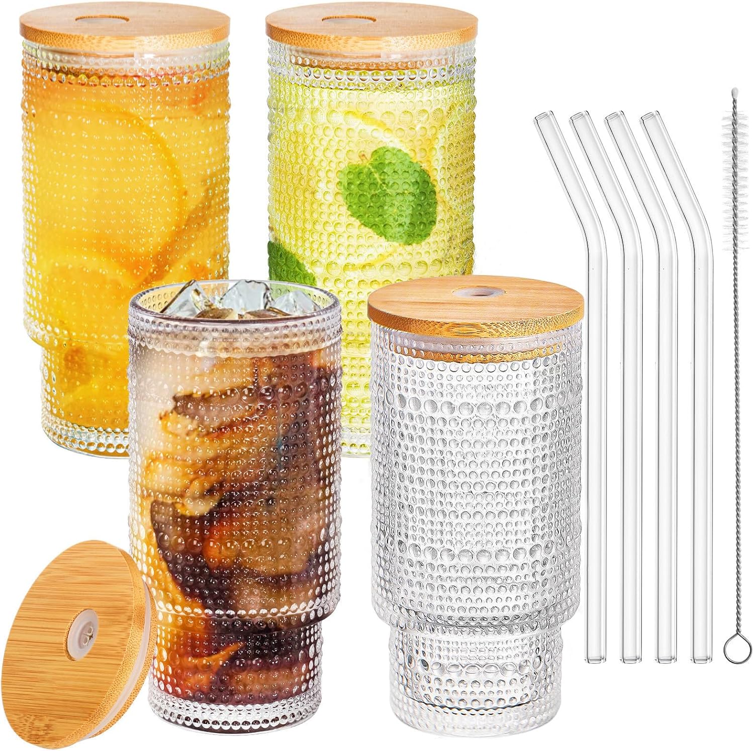 Amazon.com: ZOOFOX Set of 4 Drinking Glasses with Bamboo Lids and ...