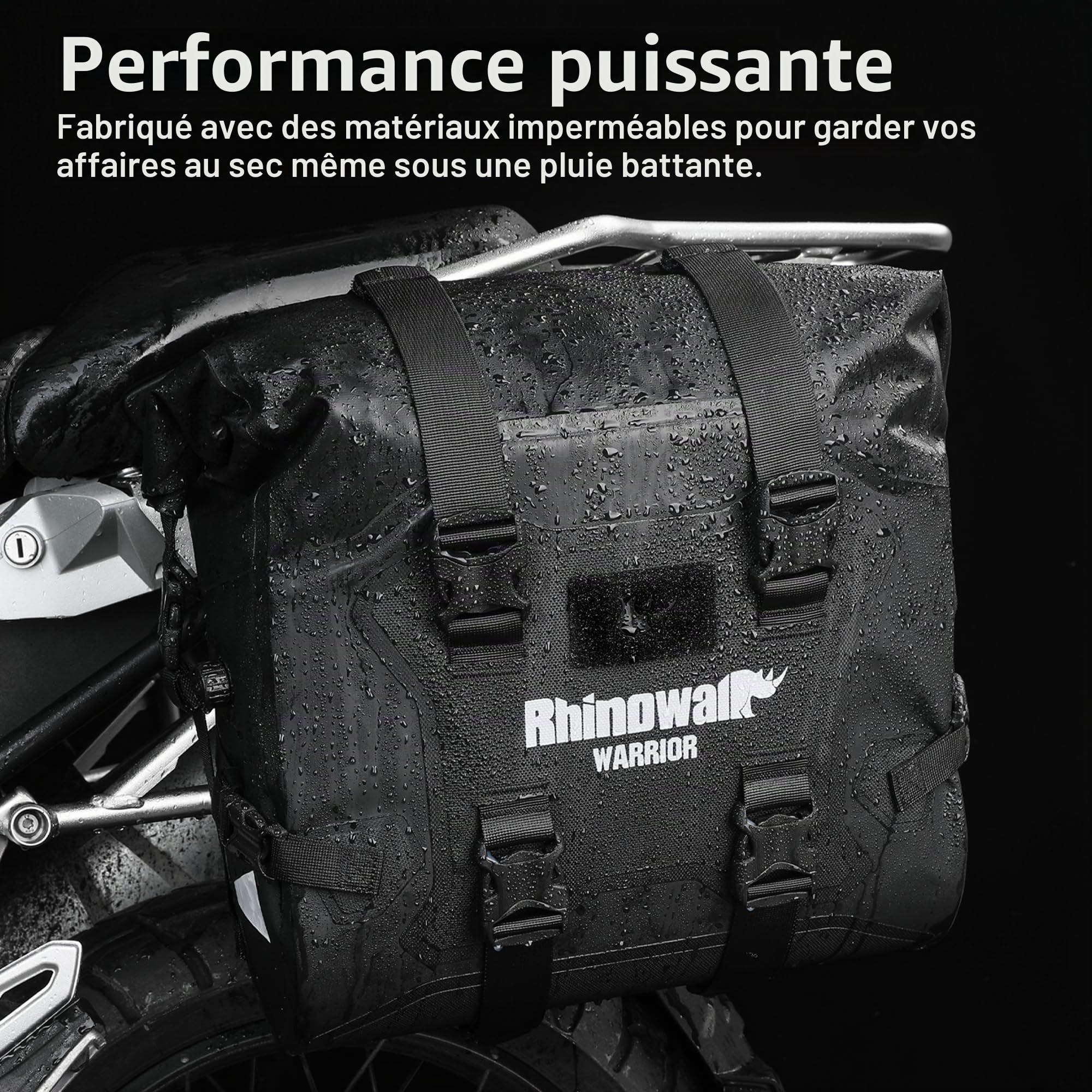 Rhinowalk Sacoche de porte-bagages pour moto, sacoche de selle 24-42L, sacoche de moto étanche, sacoche latérale, sacoche de bagages, sacoche arrière, sacoche de roue arrière