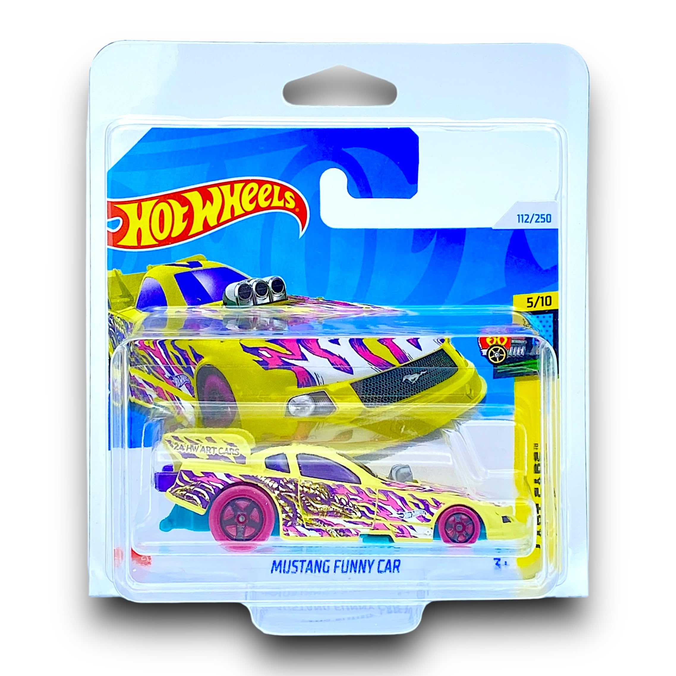 Hot Wheels Mustang Funny Car (Yellow, Purple, Pink & White) 5/10 HW Art Cars, 2024-112/250 (Short Card)