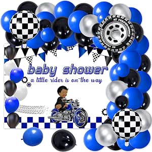Cool Motorcycle Blue Race Round Backdrop Kit For Boy