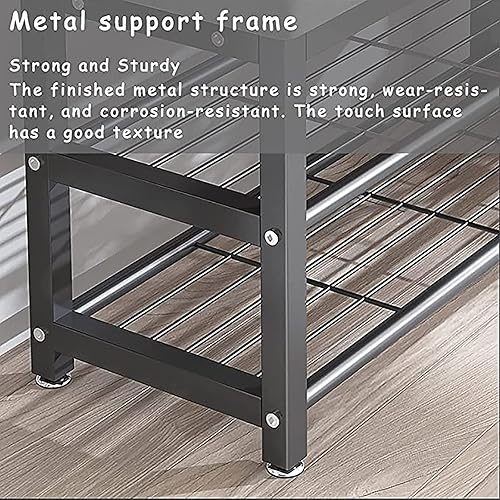 Miniatura 5 de Banco de entrada con perchero, banco de almacenamiento 3 en 1, perchero con ganchos, zapatero, cojín de terciopelo, fácil de montar, negro, 24