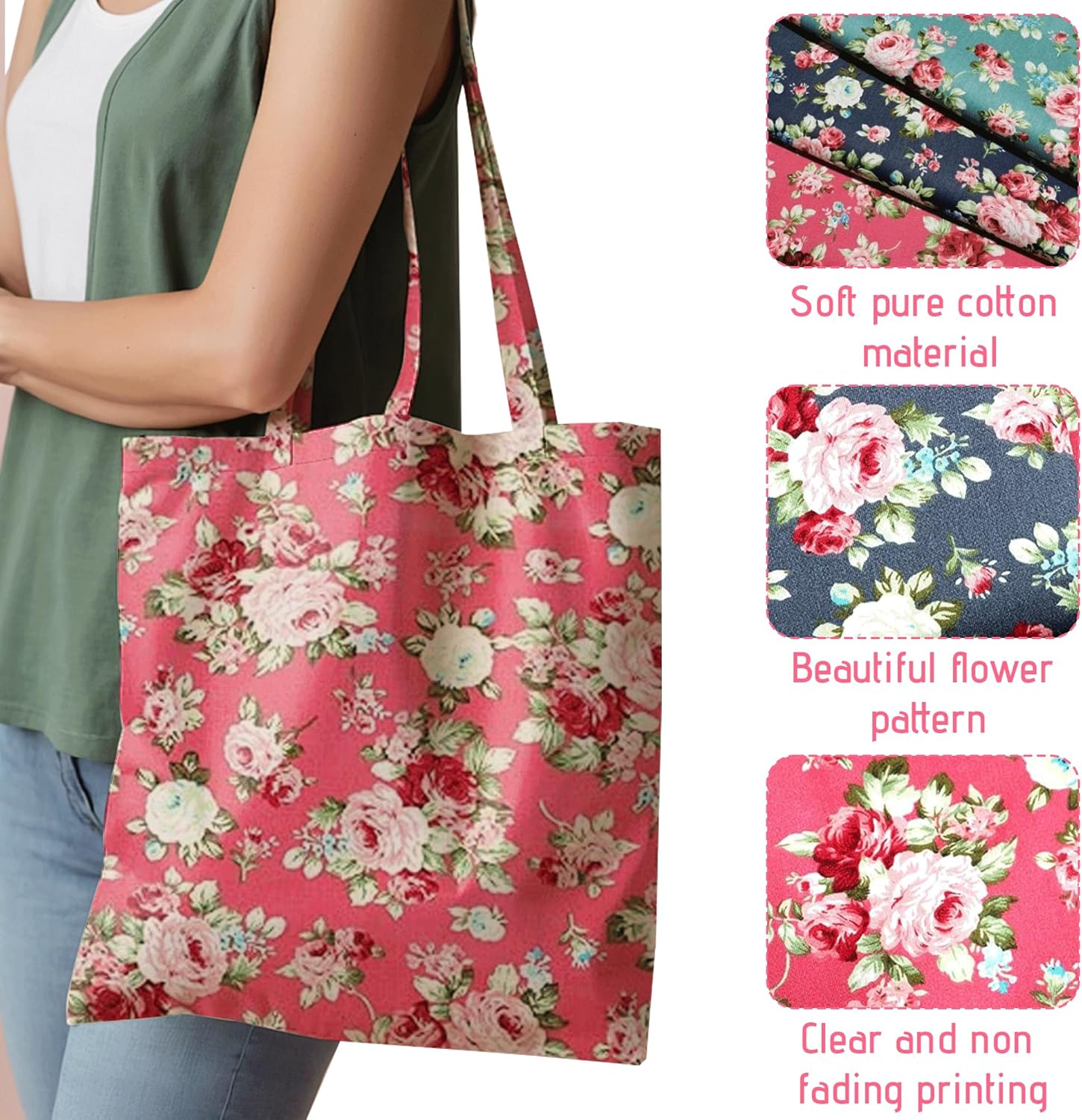 3 Pcs 36 x 62 Inch 3 Yards Wide Floral Cotton Fabric Rose Flowers Pattern Fabric Precut Print Quilting Romantic for Quilting,Sewing,Crafts,Home Decor(3 Models)