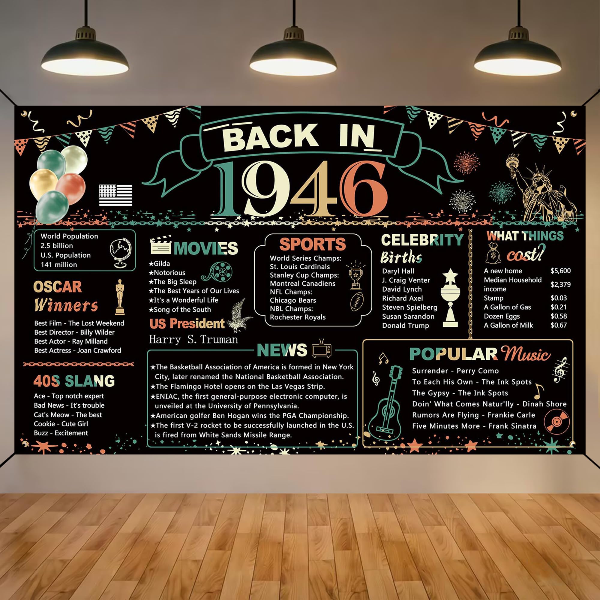 DARUNAXY 80th Birthday Party Decorations, Colorful Back in 1946 Banner