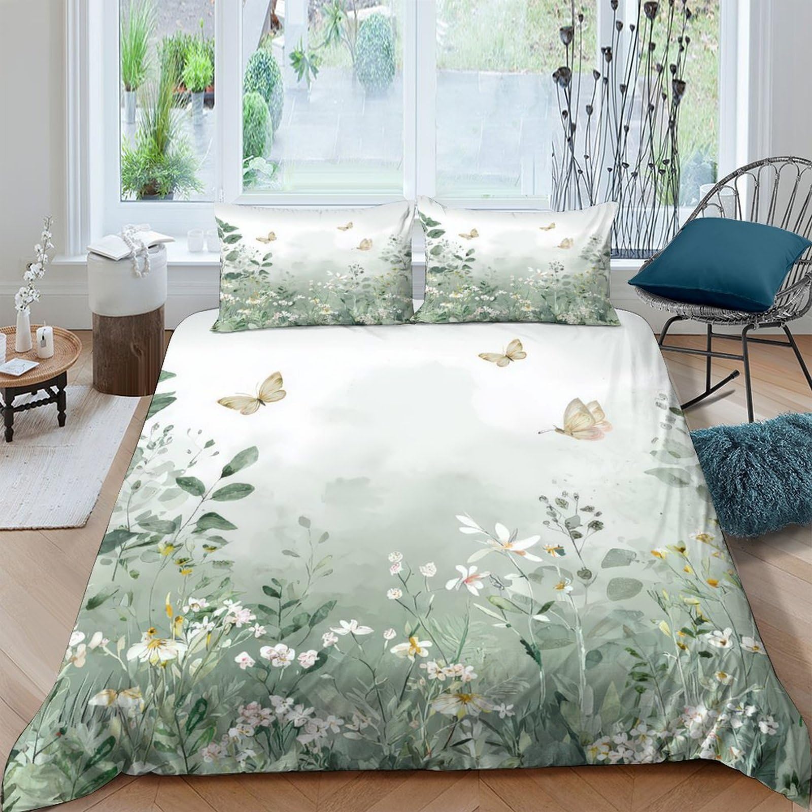 Ctjqhvkz Style-1 3D Printed Botanical Meadow Fitted Sheet Microfiber Anti-Slip Pastoral Butterfly Mattress Cover For Bedroom Guest Room Easy Care Single（135X200cm）