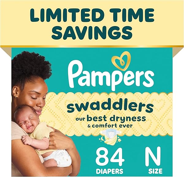 Pampers Swaddlers Diapers, Size 0 (up to 10 lbs), 84 Count, Hypoallergenic, Absorbent, Keeps Baby Dry and Comfortable, Skin Safe Disposable Newborn Baby Diaper