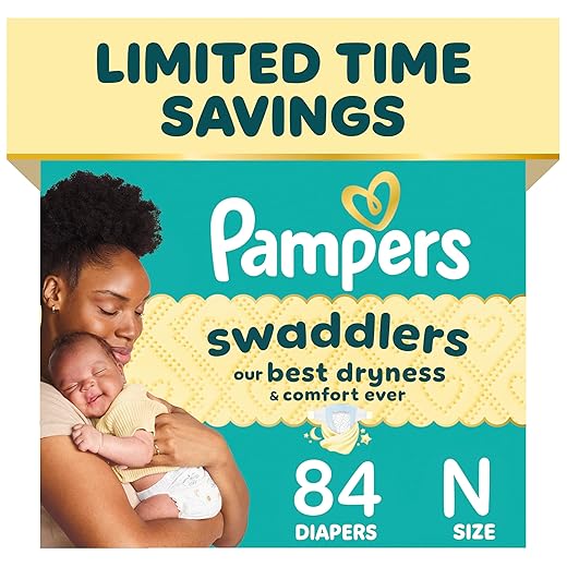 Pampers Swaddlers Diapers, Size 0 (up to 10 lbs), 84 Count, Absorbent, Keeps Baby Dry and Comfortable, Skin Safe Disposable Baby Diaper (Packaging May Vary)
