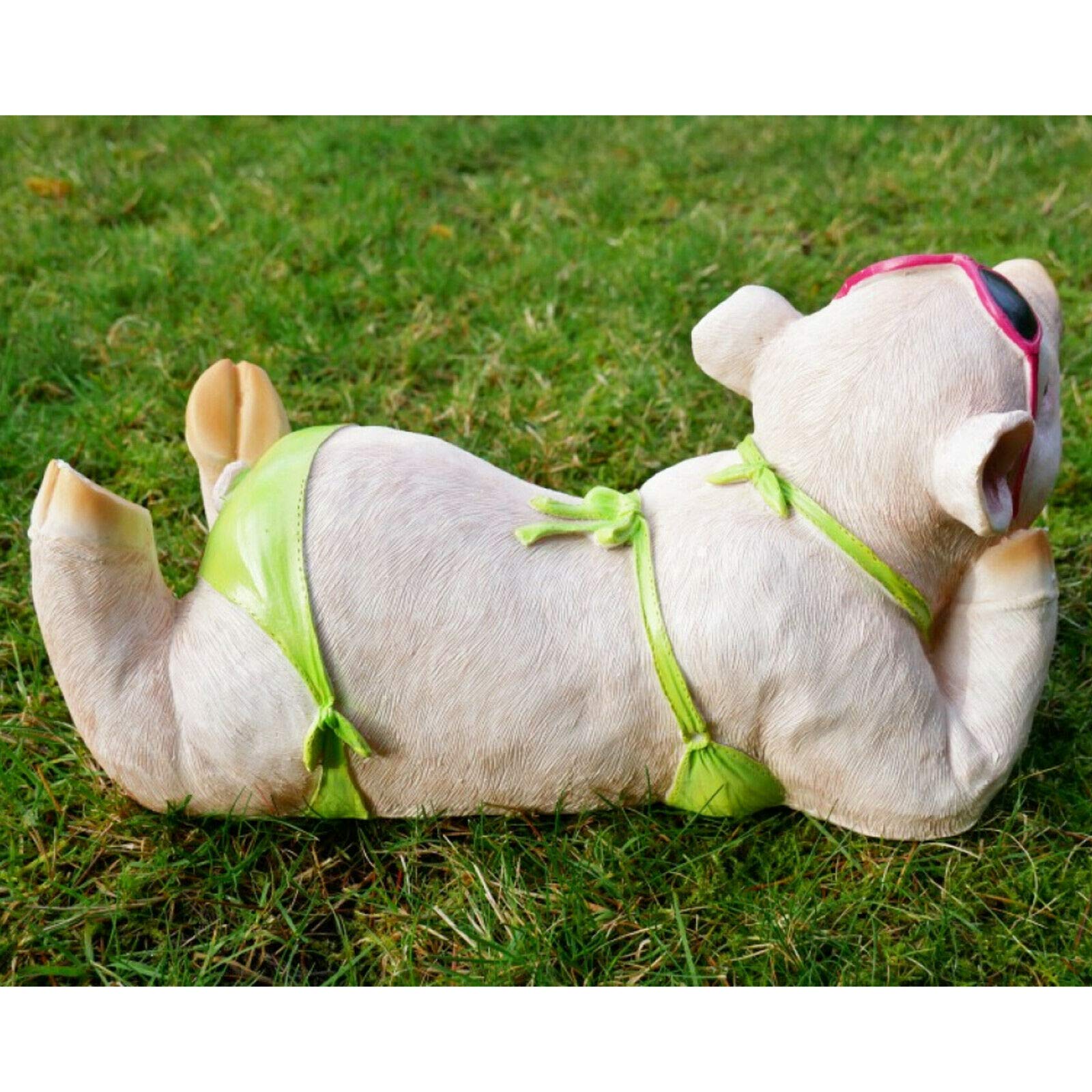 Darthome Ltd Statue de jardin en résine en forme de cochon allongé dans un bikini 32 cm