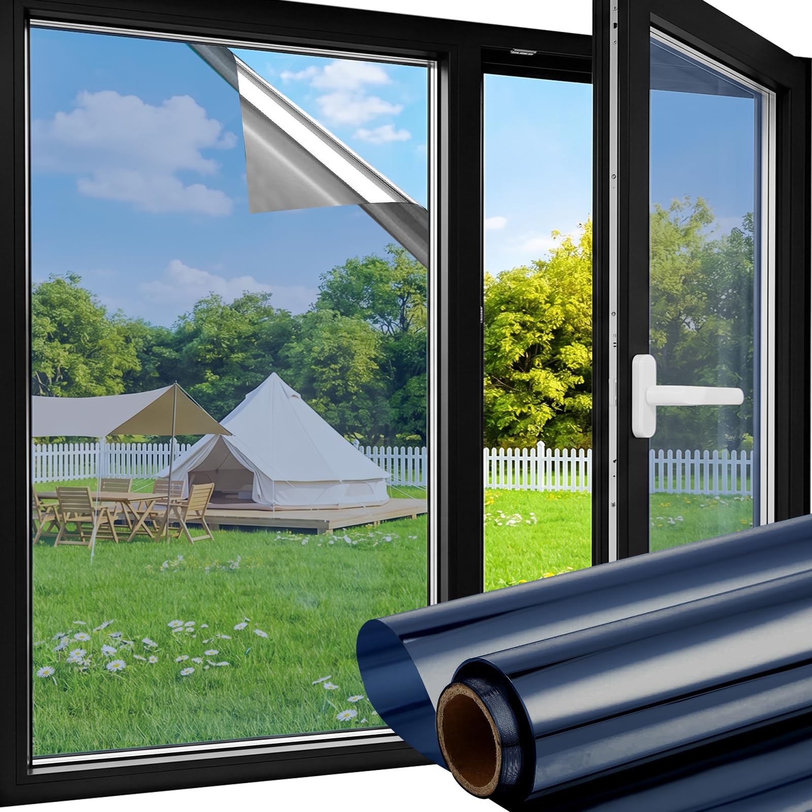 aboveBED Fensterfolie Blickdicht von Außen, Sonnenschutz Innen Außen, klare Durchsicht, UV Schutz