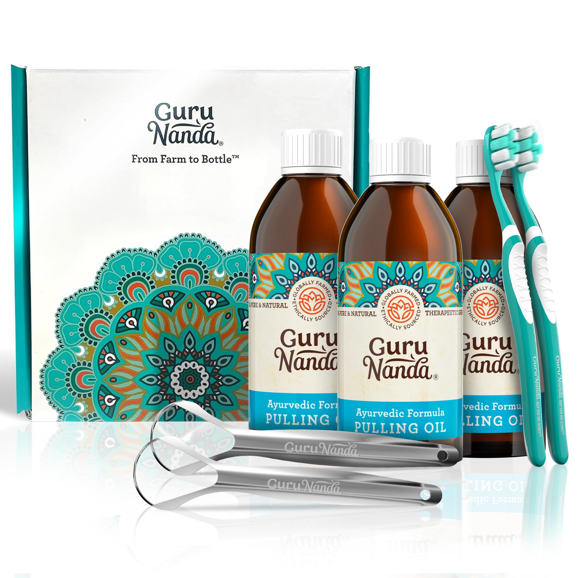 3 Pk Oil Pulling, Natural Mouthwash, Ayurvedic Blend of Coconut, Sesame, Sunflower, Peppermint Oils. A Refreshing Oral Rinse - Helps Bad Breath, Healthy Gums + Whitens Teeth. (8.45 fl. oz).