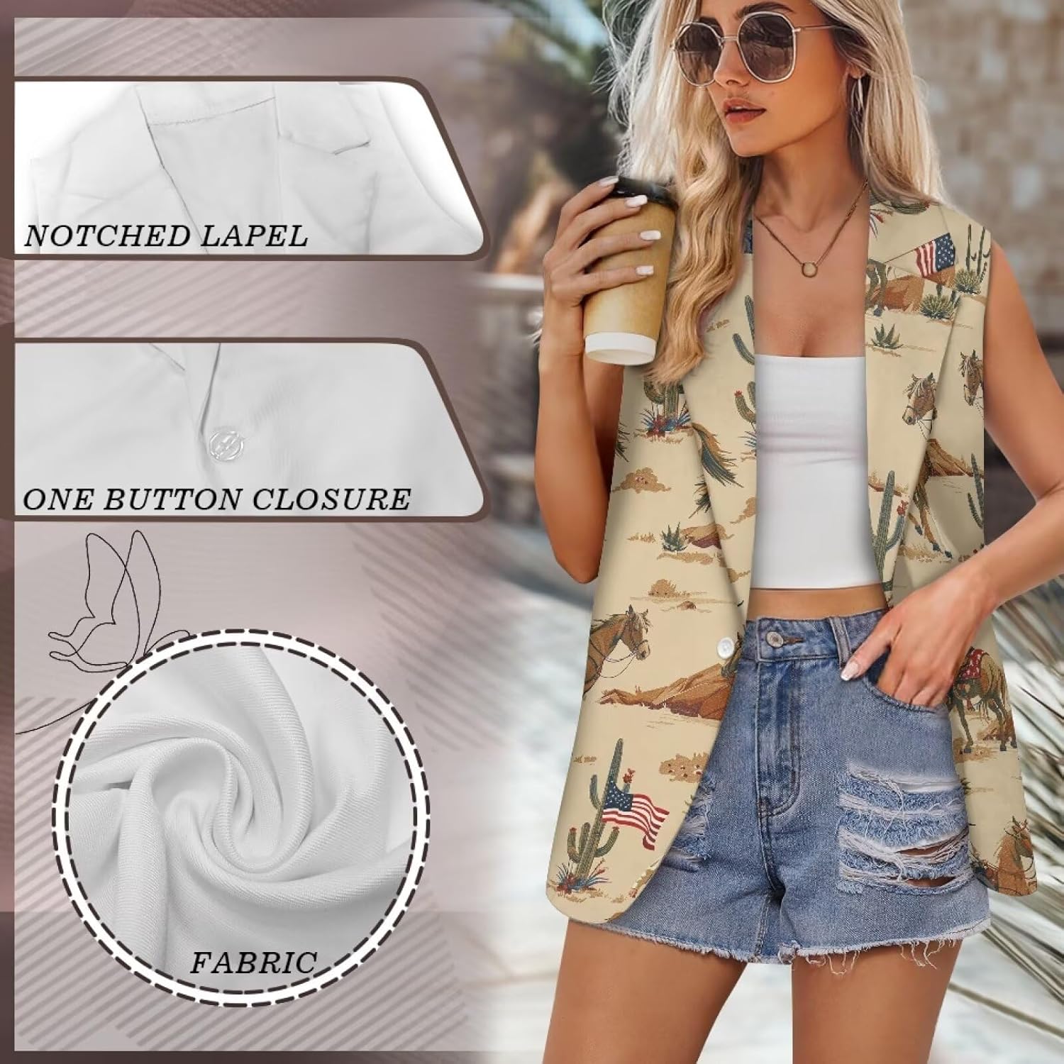 Women's Derby Vest Sleeveless Collared Waistcoat for Derby Party, S-5XL