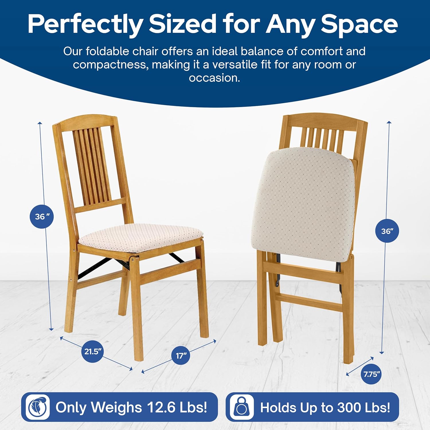 Oak Armless Folding Reception Chair with Upholstered Seat