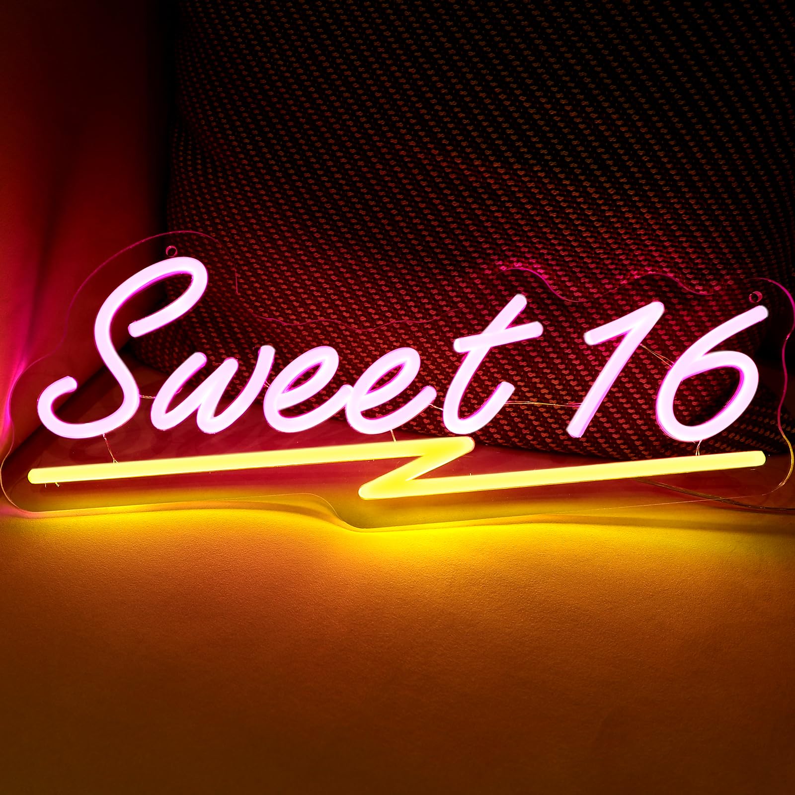 ATOLS Sweet 16 Neon Sign for Wall Decor, Battery or USB Birthday Light Up Sign for Girls, Pink Sweet 16 Birthday Decorations for Happy Birthday Party Bedroom Decor