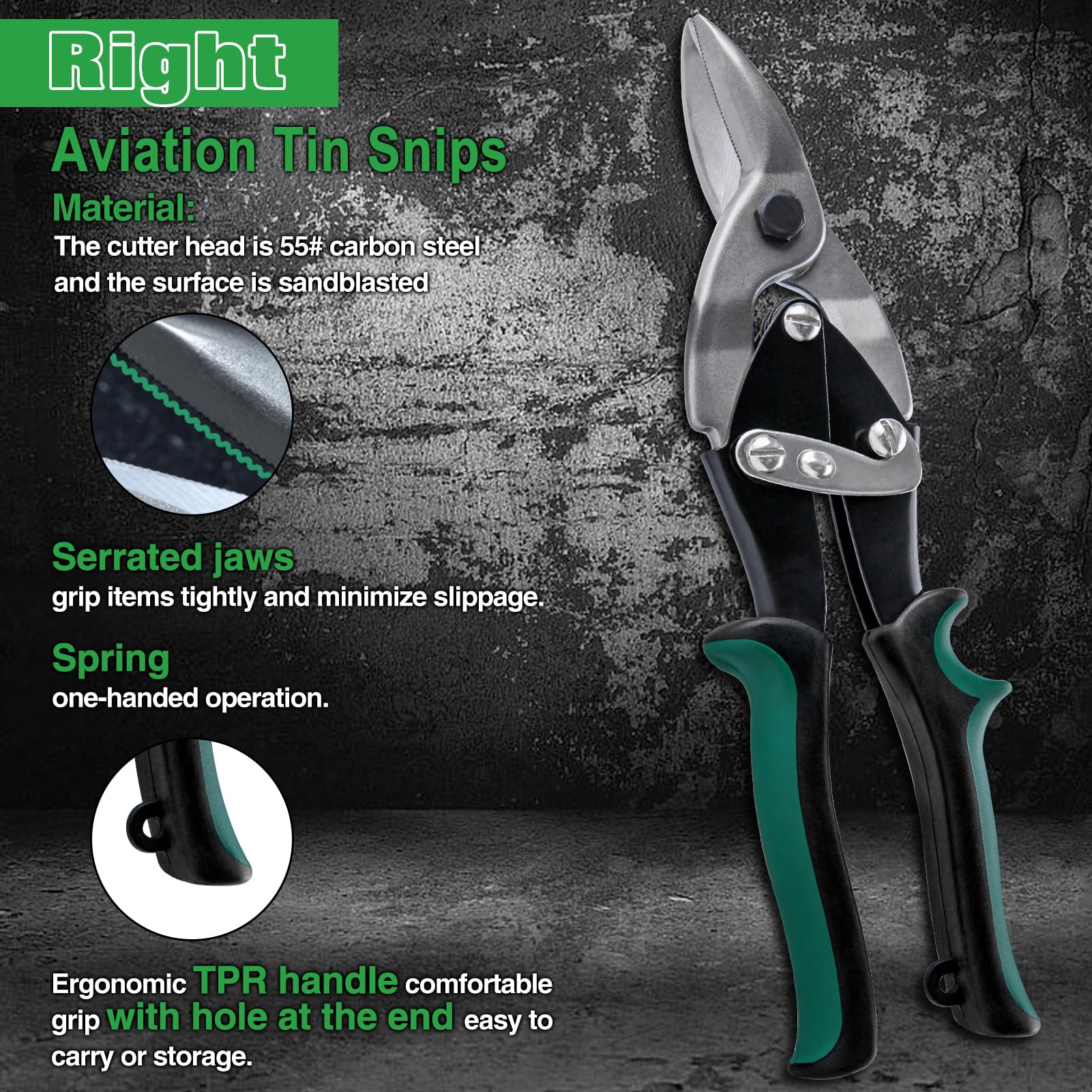 INJOYTEC Aviation Tin Snips Right Cut Action Snip Right Cut Offset Tin Cutting Shears Right Cut Regular Tin Cutting Shears with Forged Blade Comfort Grips - Image 2
