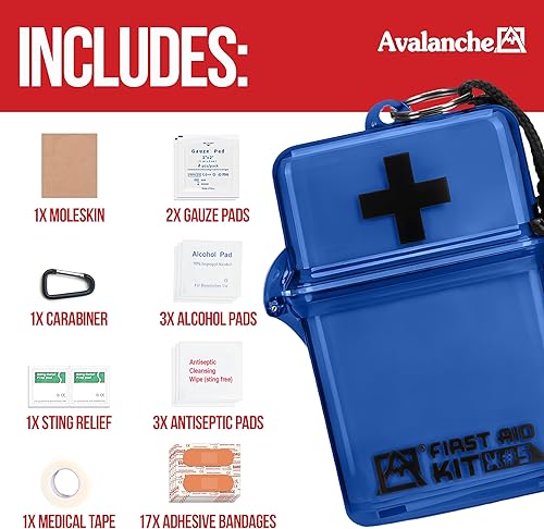 Miniatura 5 de Avalanche Mini botiquín de primeros auxilios, 30 piezas de suministros de emergencia en estuche impermeable para el hogar, coche, viajes, deportes o