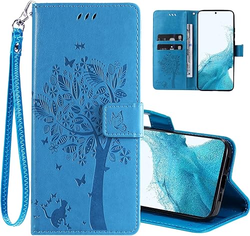 Miniatura 1 de Funda para Samsung Galaxy A54 5G, Galaxy A54 5G, funda tipo cartera, funda con tapa de piel sintética en relieve con diseño de árbol del amor, gato,