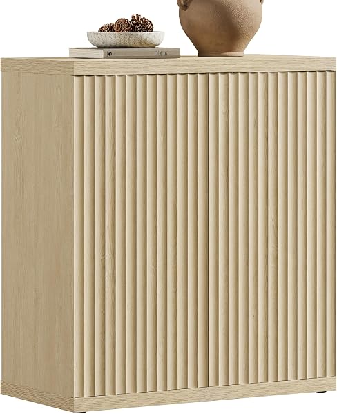 SICOTAS Buffet Cabinet with Storage Accent Sideboard Modern Credenza with Doors & Shelves Fluted Media Console Mid Centu