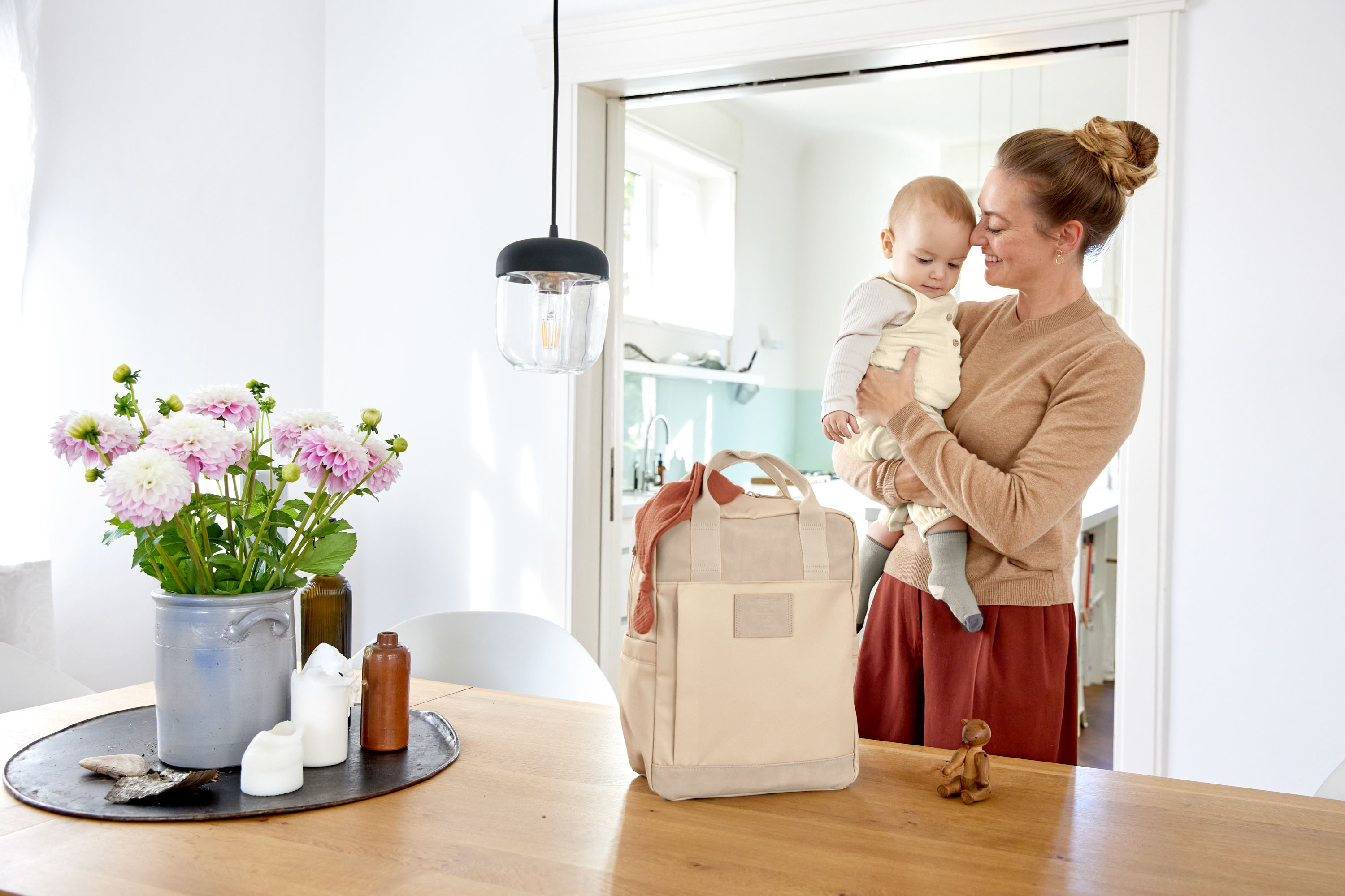 LÄSSIG Luierrugzak luiertas met aankleedkussen, kinderwagenopzetstuk, flessenhouder, duurzaam geproduceerd/rolltop up rugzak, olijf, Olivo, Rugzak