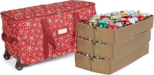 Covermates Keepsakes Bolsa de almacenamiento ajustable para adornos, con asas de transporte, protección acolchada, ruedas dobles, almacenamiento