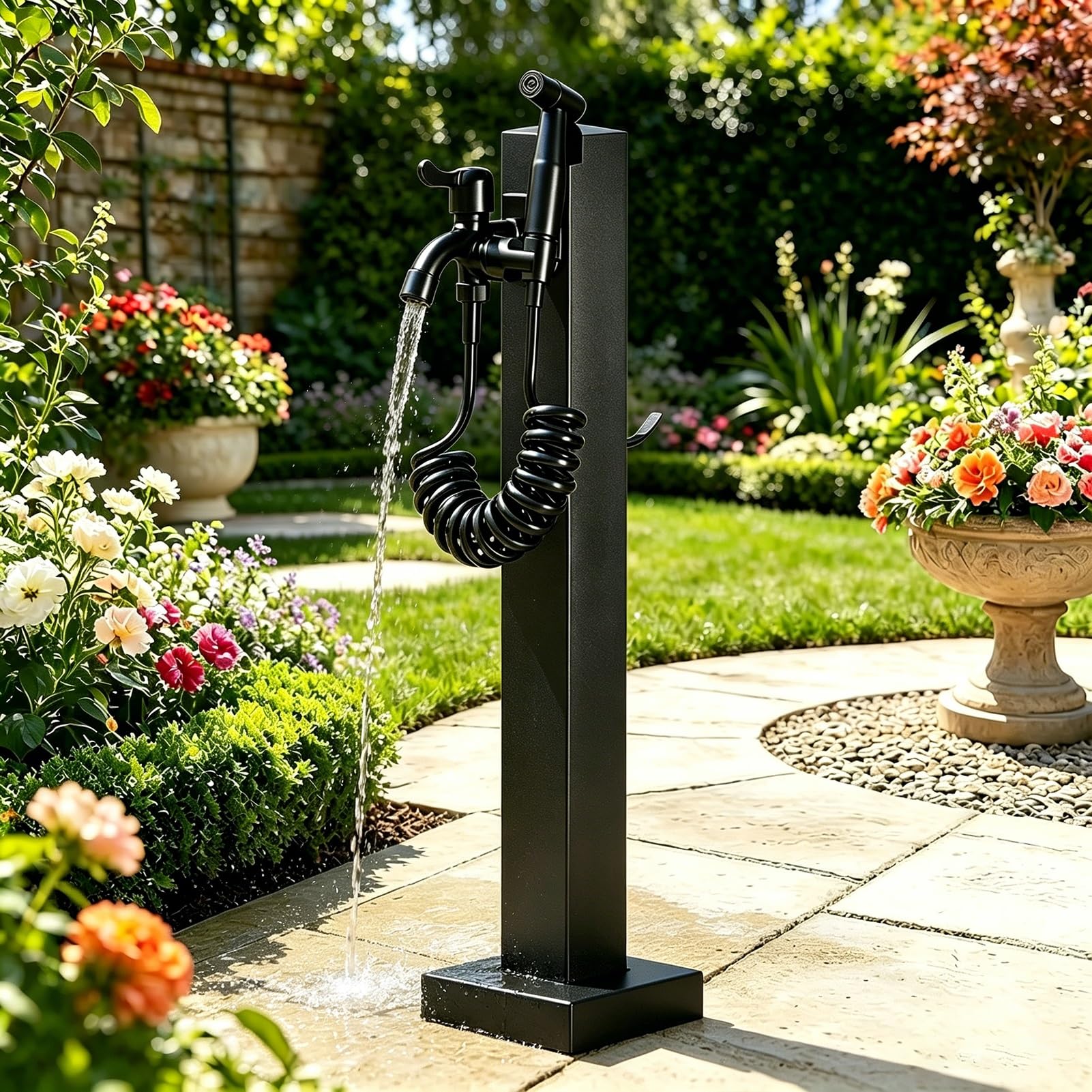 Vertical Garden Water Column Hose Stand with Faucet, Outdoor Water Spigot Freeze Proof Hydrant for Yard/Irrigation/Car Wash, Freestanding Garden Tap(D,Height: 95cm/37.4in)