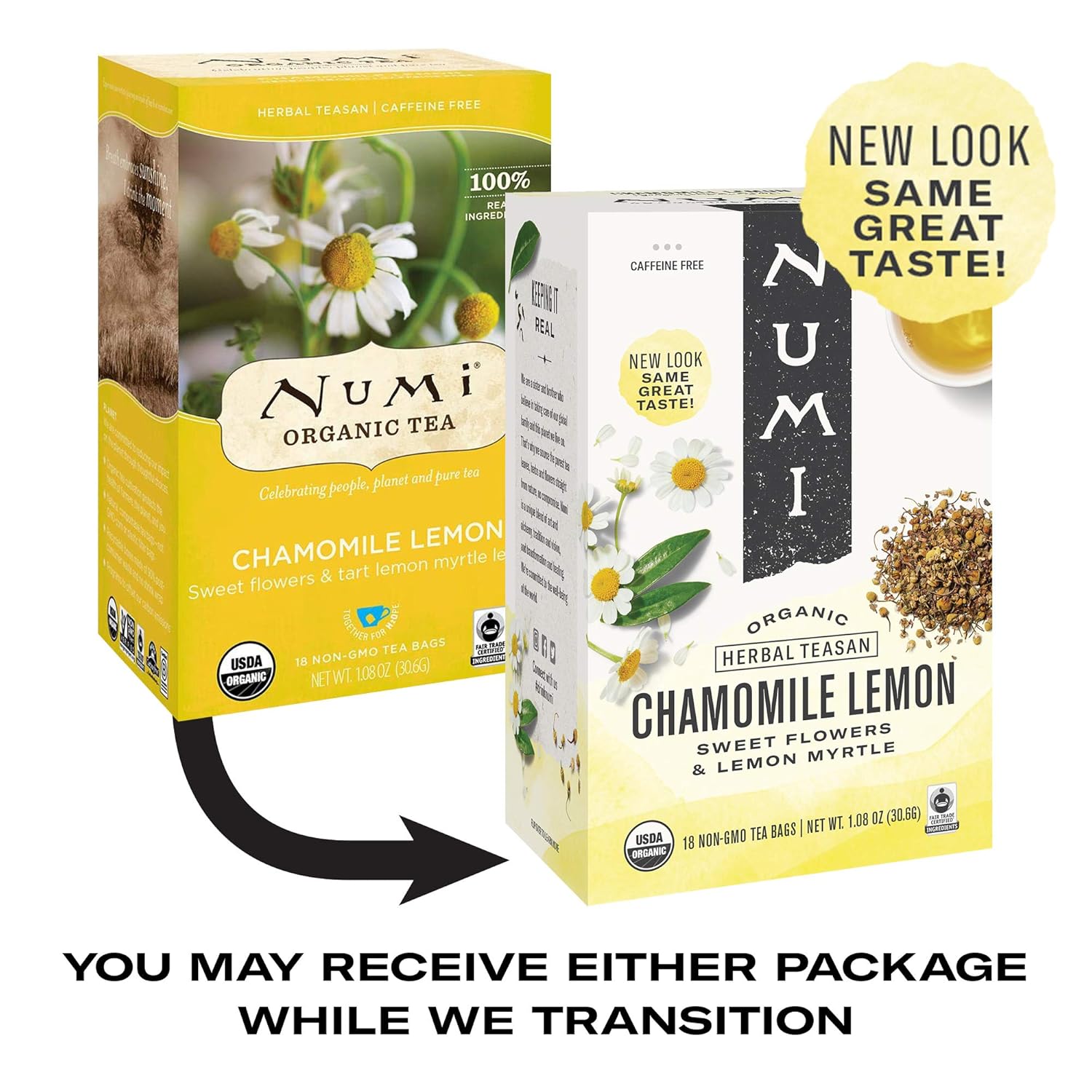 Numi Organic Chamomile Lemon, 108 Herbal Tea Bags, Caffeine Free Herbal Chamomile Tea