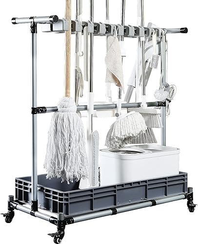 Generic Carrito de limpieza multifuncional y organizador de herramientas - Soporte para escoba y fregona