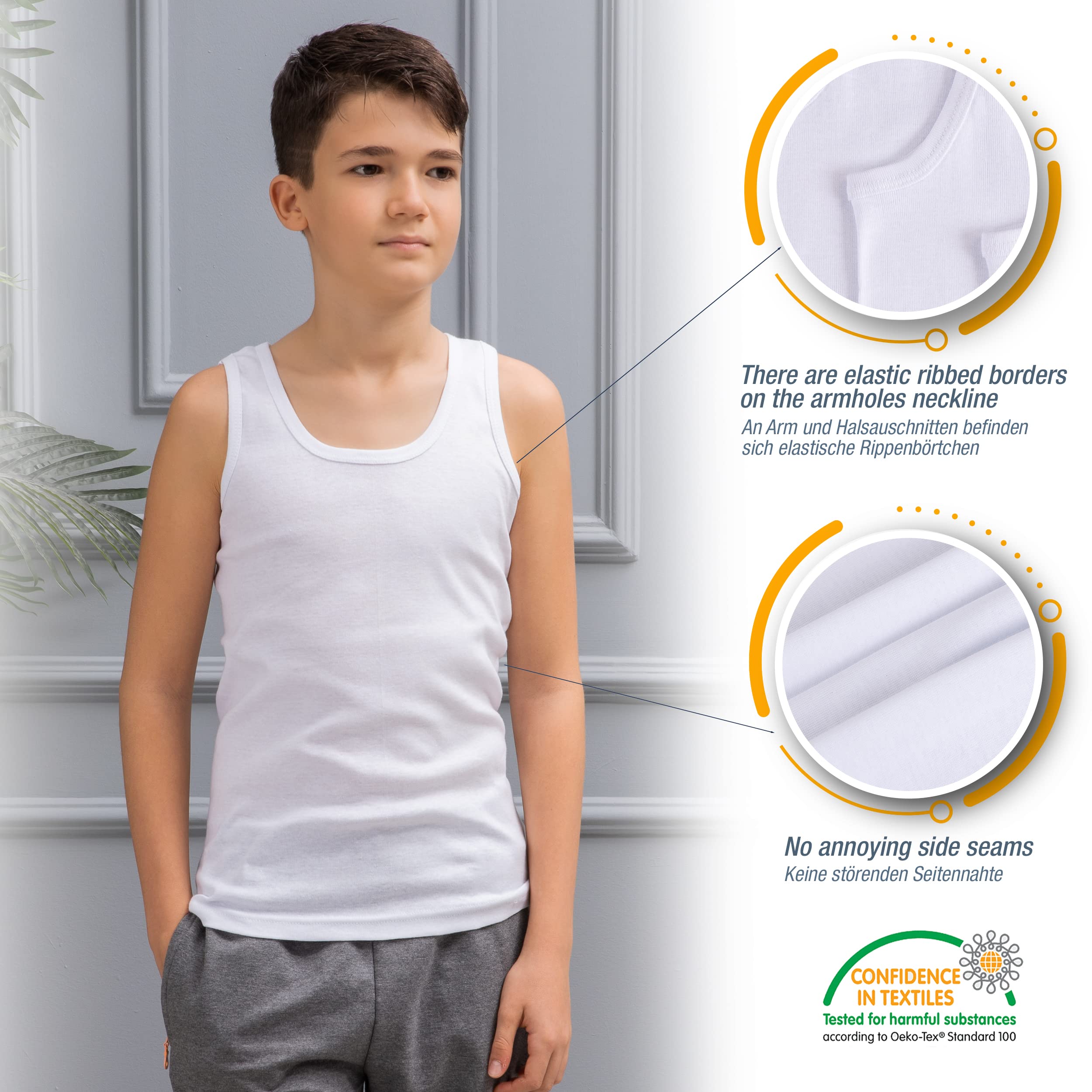 LOREZA ® 6 sztuk podkoszulek chłopięcych, 100% bawełna, tank top