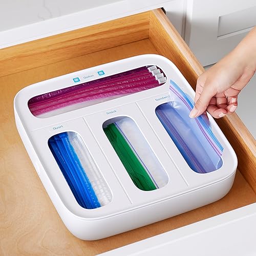 Miniatura 6 de YouCopia StoraBag Dispensador de bolsas de alimentos, tamaño familiar, 4 ranuras, bolsas de sándwich de plástico, organizador de cajones para