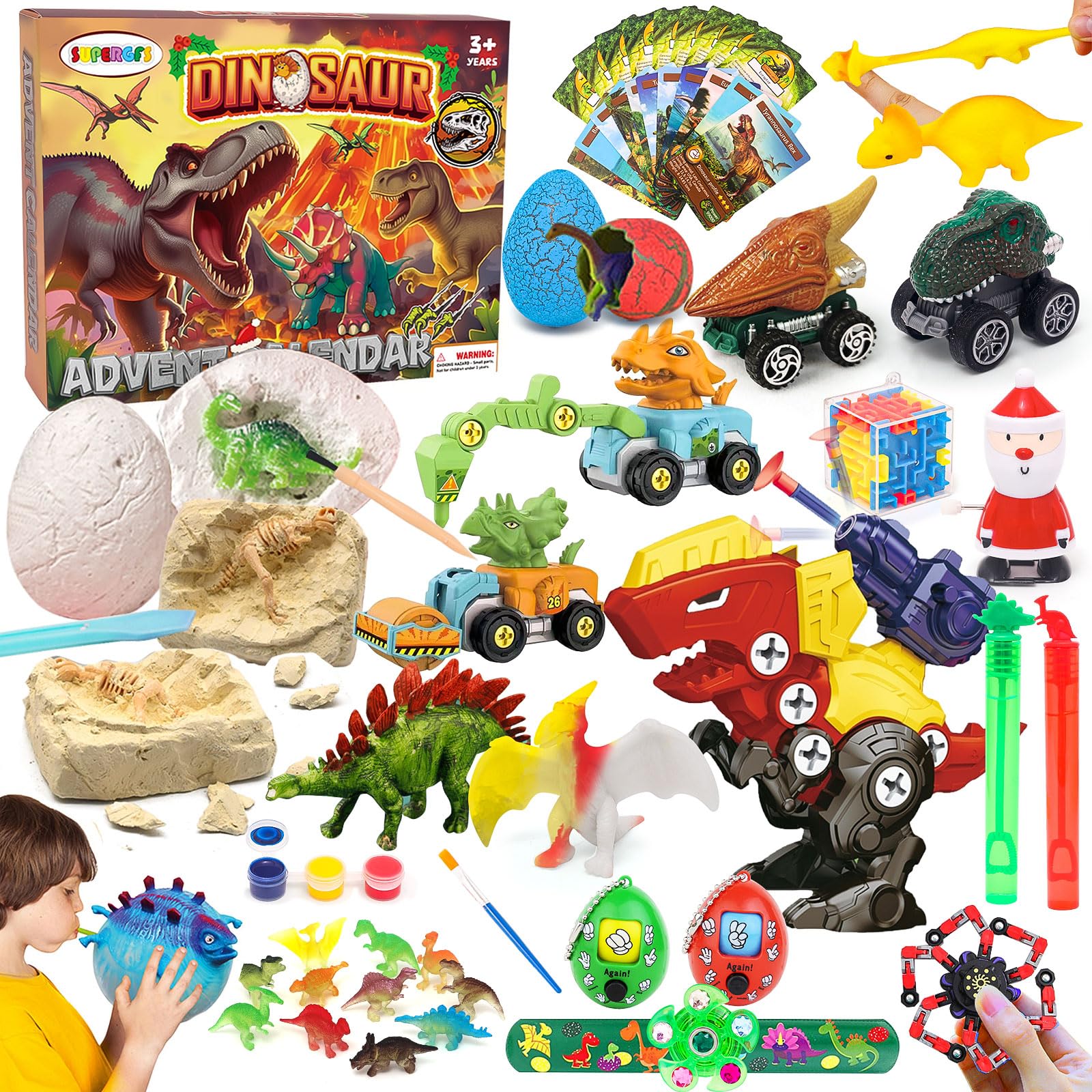 Advent Calendar 2024 Kids Dinosaur Eggs Dino Excavation Kits for Boys Girls, 24 Days Christmas Countdown Calendar Dino Dig Kit Dino Toys Christmas Gifts for Kids