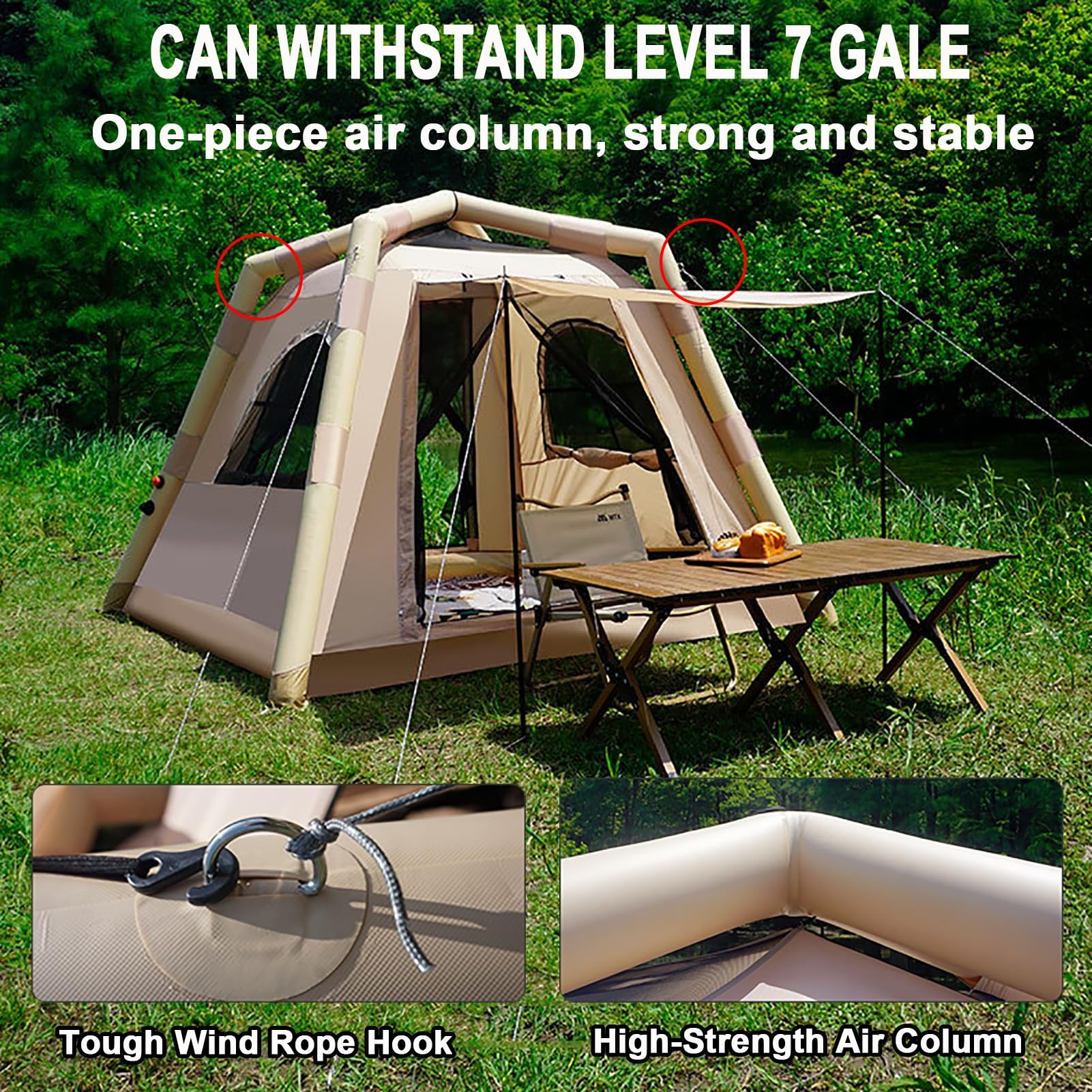 Tenda gonfiabile per campeggio 4 persone, Tenda da campeggio gonfiabile con pompa, Glamping Tenda per famiglia 4 stagioni, impermeabile per esterni, con finestra e porte in rete