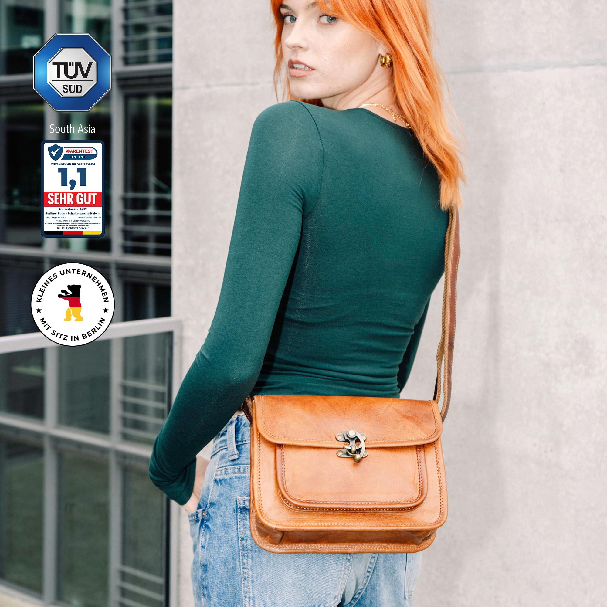 Berliner Bags Vintage Umhängetasche Helena aus Leder für Damen - Braun