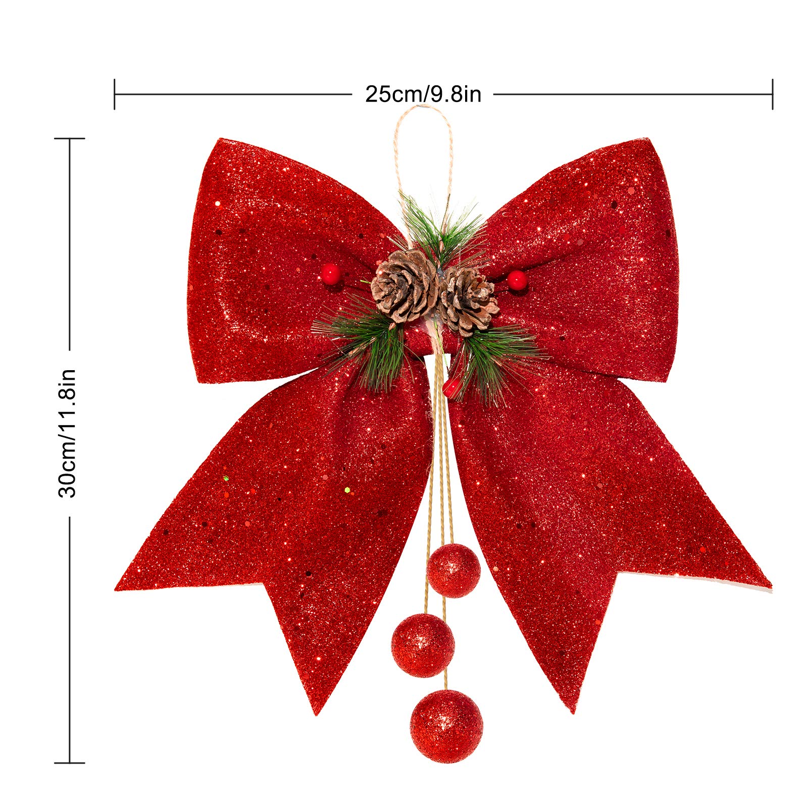 Fiocchi Di Natale Glitterati ALLY-MAGIC: 10 Pezzi Rossi 15 Cm Con Paillettes Per Albero E Regali