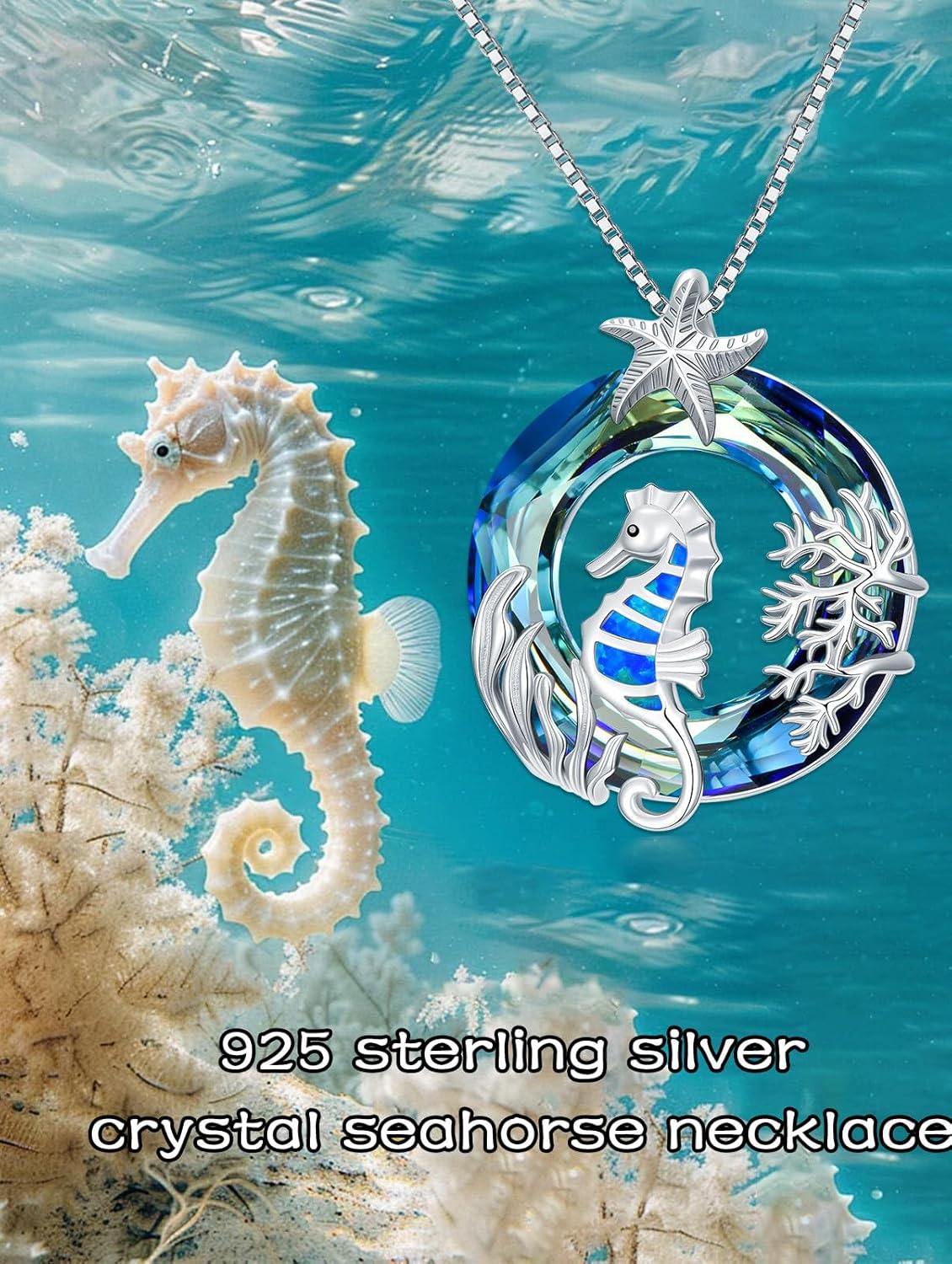 Crystal Ocean Necklace S925 Sterling Silver Ocean Jewelry Gifts for Women， 20 inches