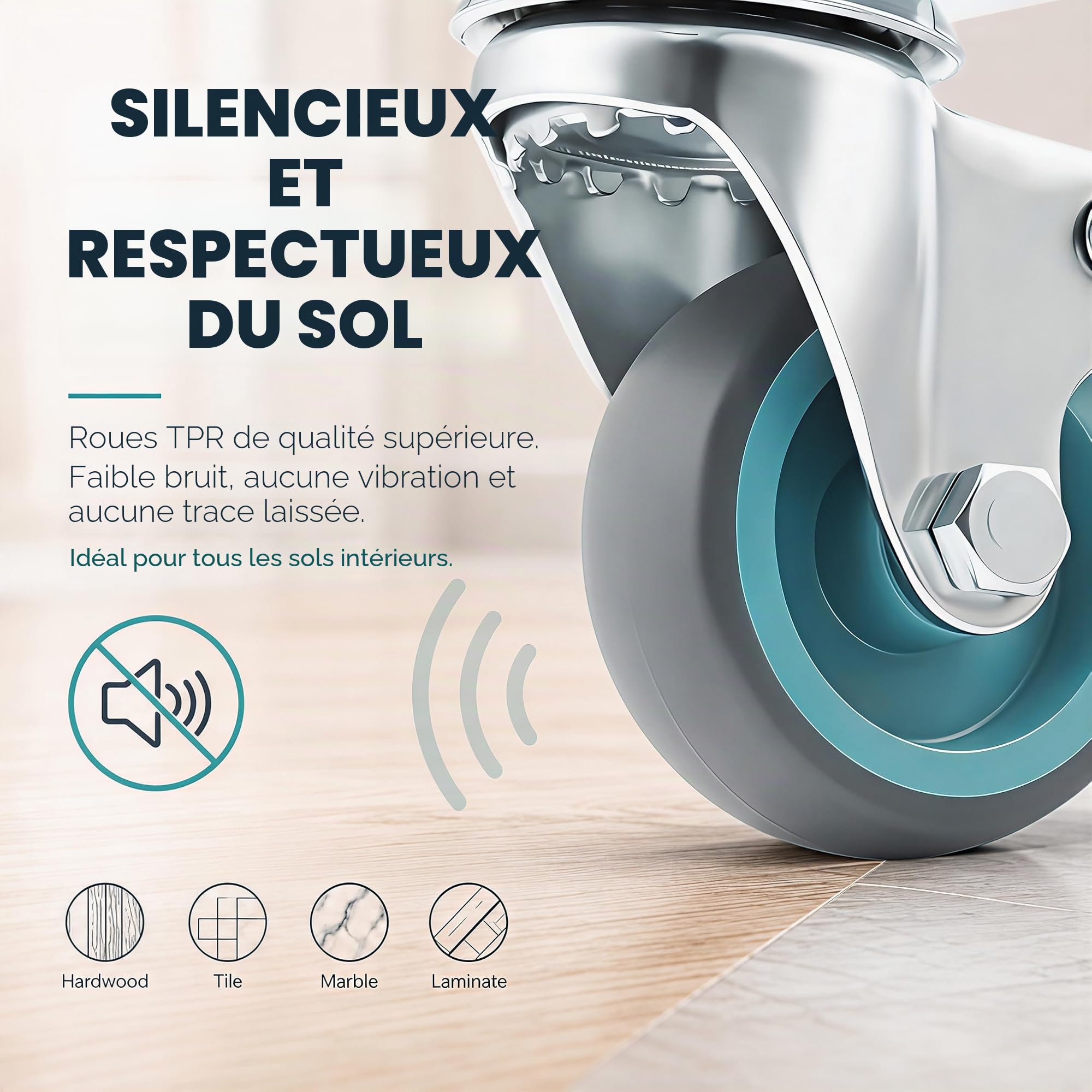Lot de 12 roulettes pivotantes 50 mm (6 avec frein + 6 sans frein) – Roues en caoutchouc TPR, roulettes robustes pour meubles, chariots, armoires, supports de plantes – 50 kg par rouleau