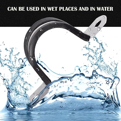 Miniatura 4 de AKIHISA 12 correas de tubo de goma de 2.165 in, abrazadera de cable acolchada de goma de acero inoxidable 304, abrazadera de correa de tubo en U de