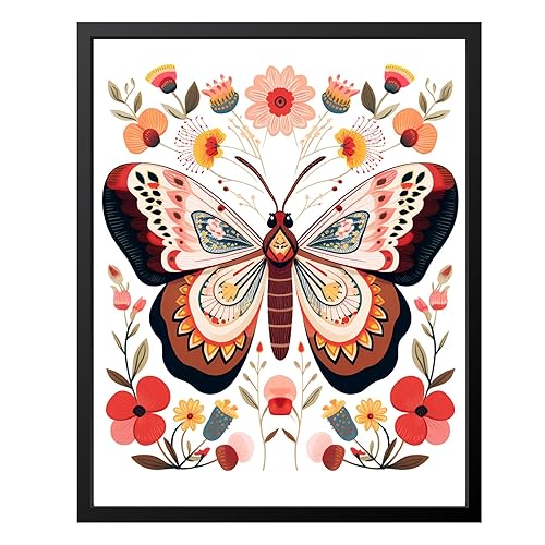 Moth Colorful Folk Wall Art Decor Great Gift for Biologists or Nature Lovers Insect Totem Animal, Science, 8X10 Unframed Art Print