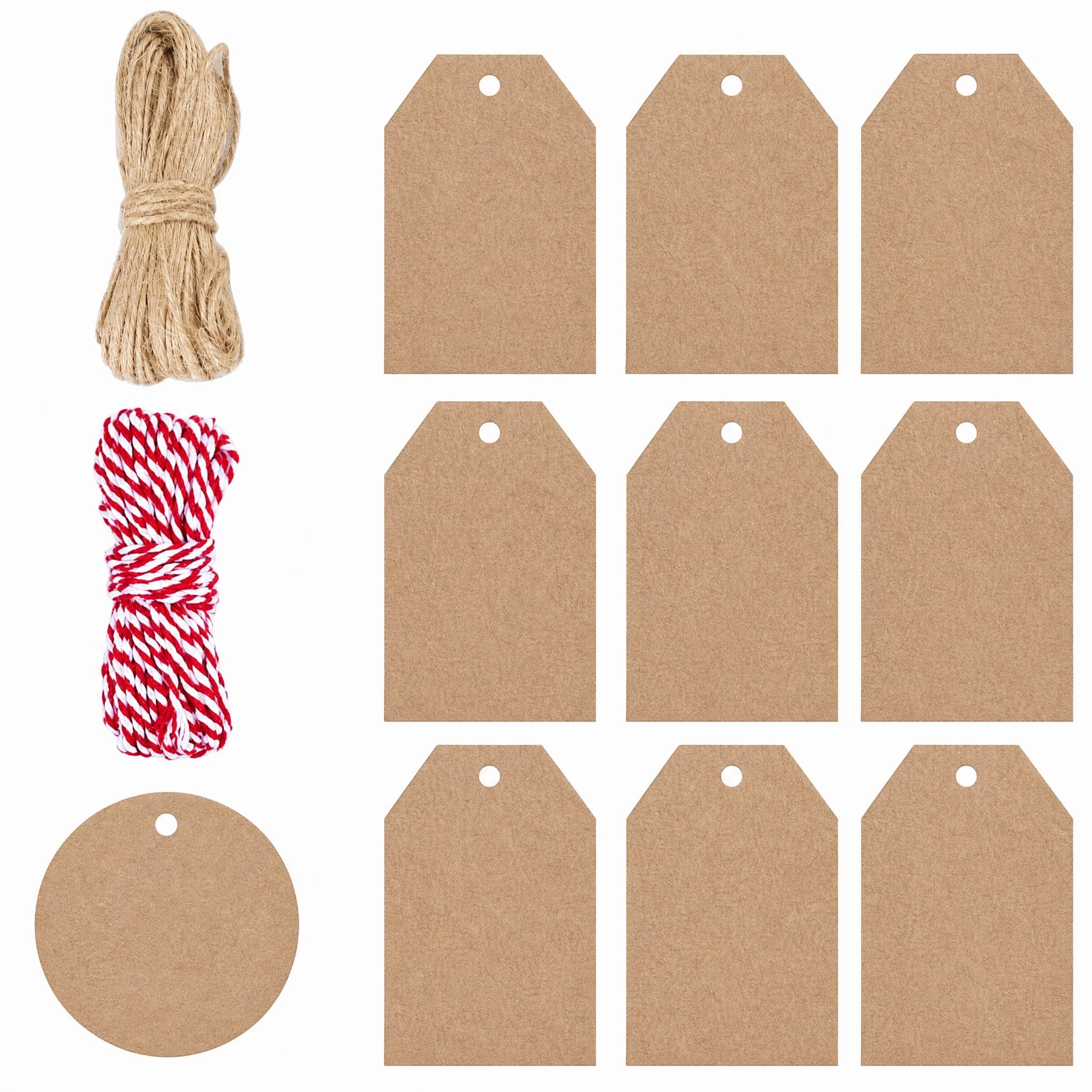 100 Pack Brown Kraft Paper Gift Tags， Brown Kraft Gift Tags with Jute Twine Baker Twine for DIY Holiday Present Wrap Stamp and Label Package Name Card