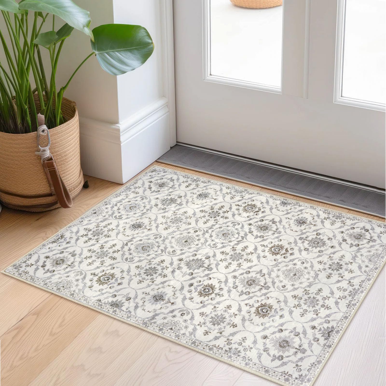 KILOCOCO 2x3 Small Area Rug, Moroccan Super Soft Entryway Rugs Indoor Vintage Washable Rug Non-Slip Indoor Door Mat, Accent Print Faux Wool Throw Rug