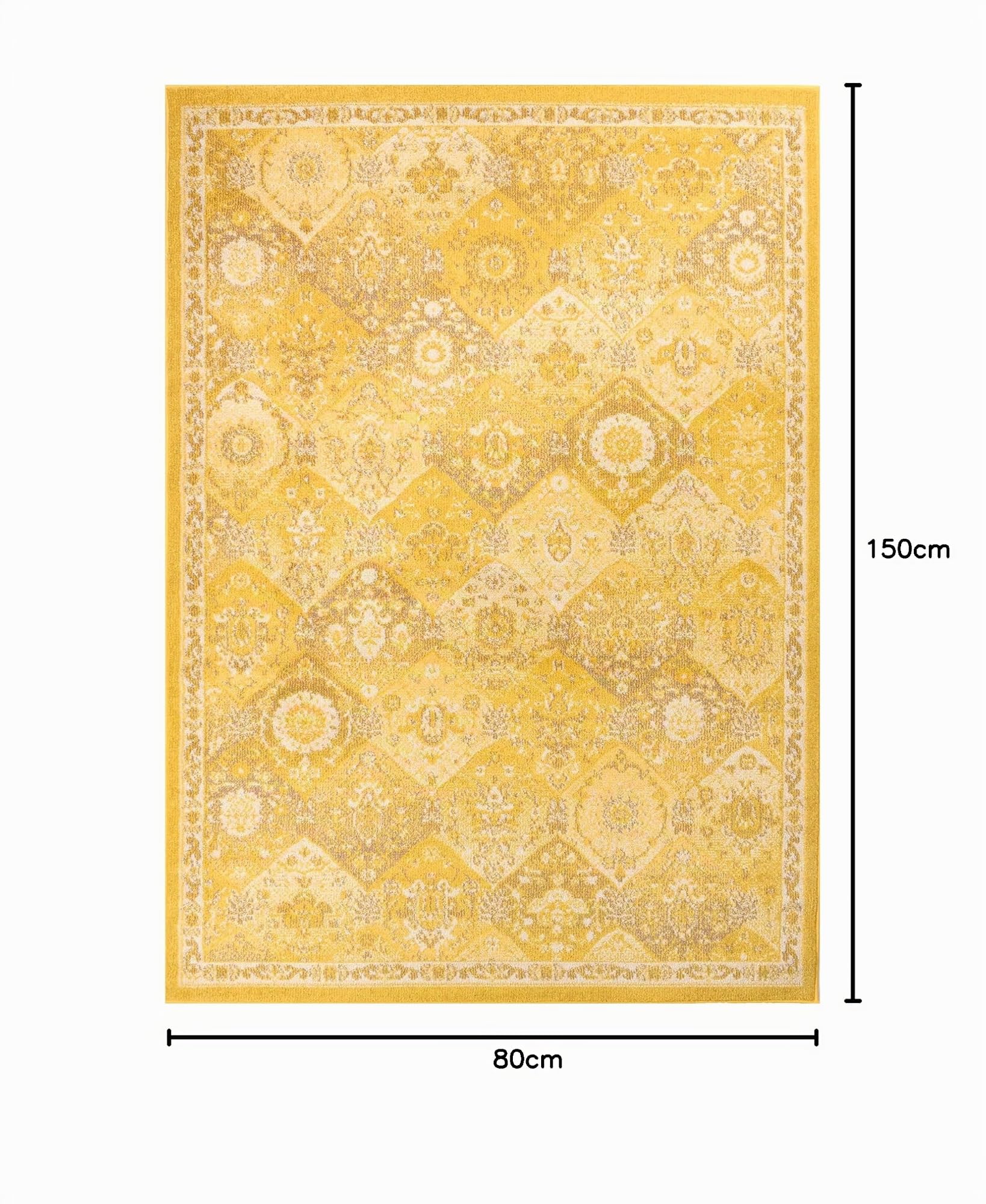 Nazar Tapis de Salon Vintage Style Moderne à Poils Ras, Lavable, pour Chambre (160x230 cm, 768 Jaune)