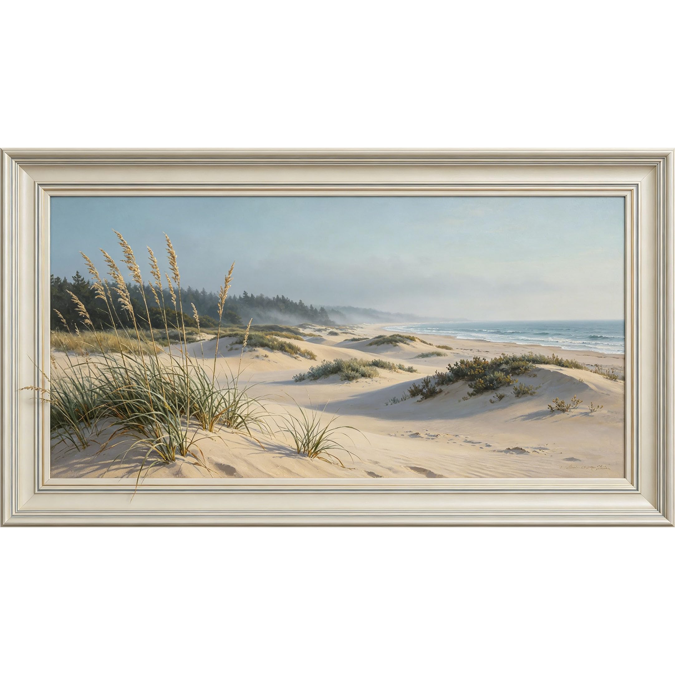 QZLITHOTIC 50×100cm 3D Framed Wall Art， Coastal Beach Dunes Ocean Horizon Self?Adhesive Mural， Water?Activated Peel & Stick Fabric Decor Wall Decal for Bedroom Living Room