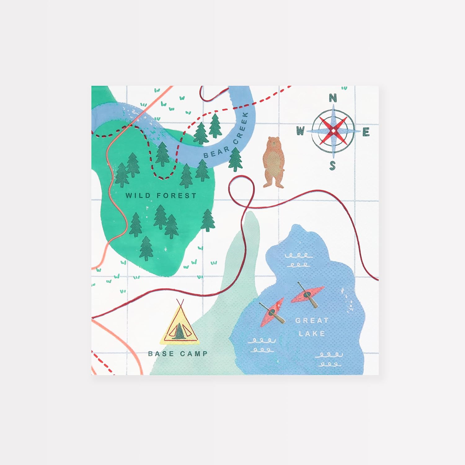 Meri Meri Outdoor Adventures Map Napkins (Pack of 16), Disposable Paper Party Napkins, Thick & Abosrbent 3-Ply Paper, Shimmering Gold Foil, 6.5" x 6.5"