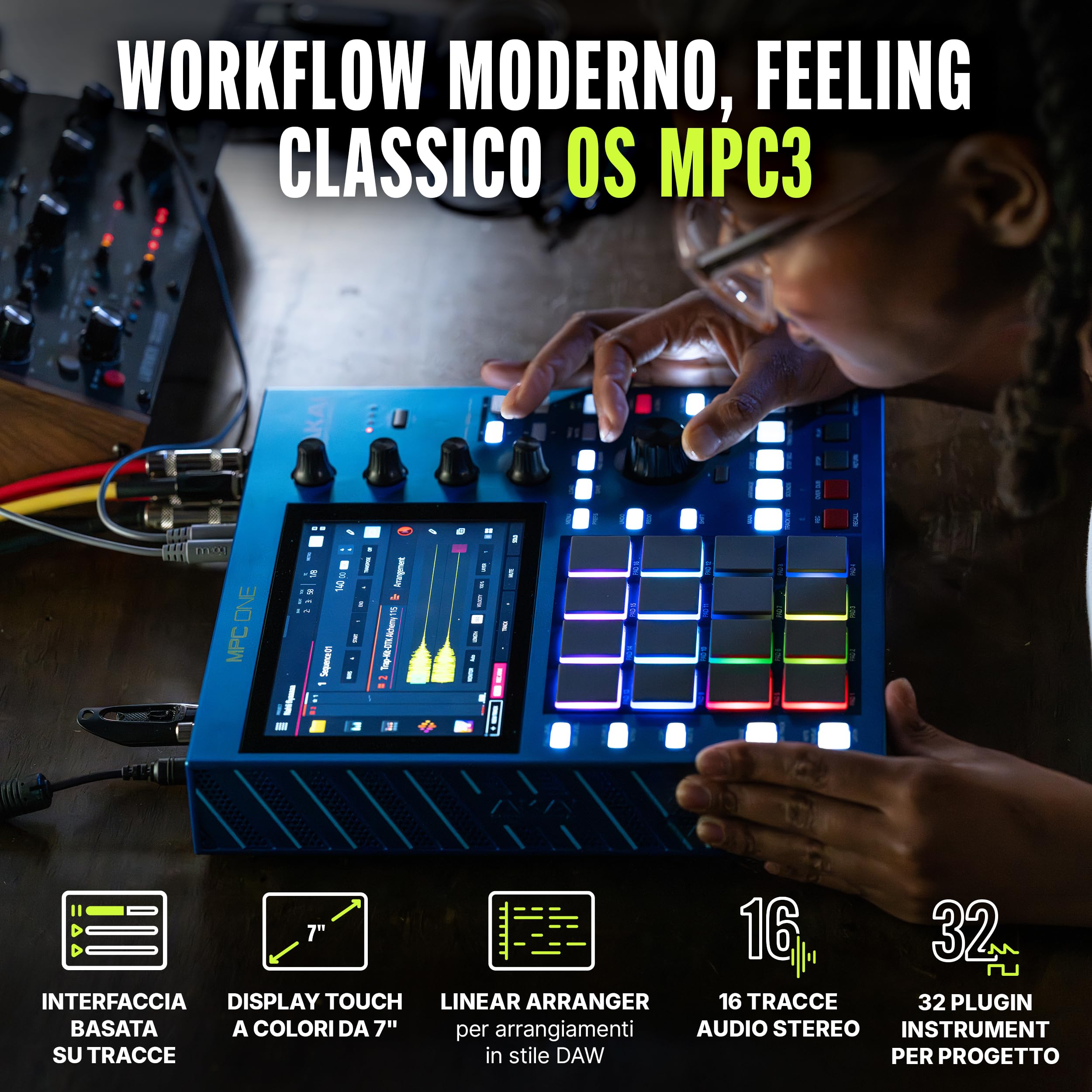 Akai Professional MPC One G2 Centro di Produzione Standalone Next-Gen | Per Beatmaker e Producer, Sampling, Sequencing e Creazione Brani, con USB-C, 16 Pad MPC, Processore 8-core, 4 GB RAM